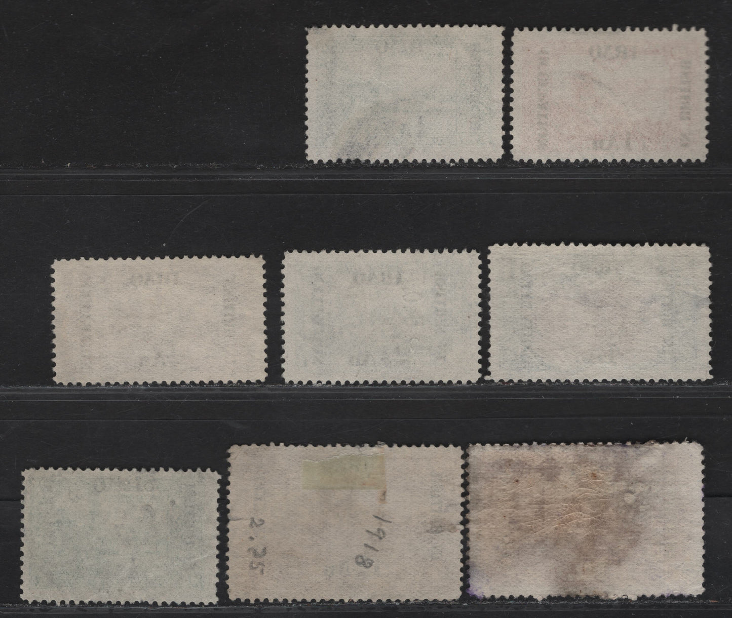 Lot 117 Iraq SG#1-3, 5, 7, 10, O32 1/4a on 5pa - 1r on 10pi Dull Purple - Red-Brown Pictorials, 1918-1921 Overprinted Pictorial Issue of Turkey, 8 Fine/Very Fine Used Singles
