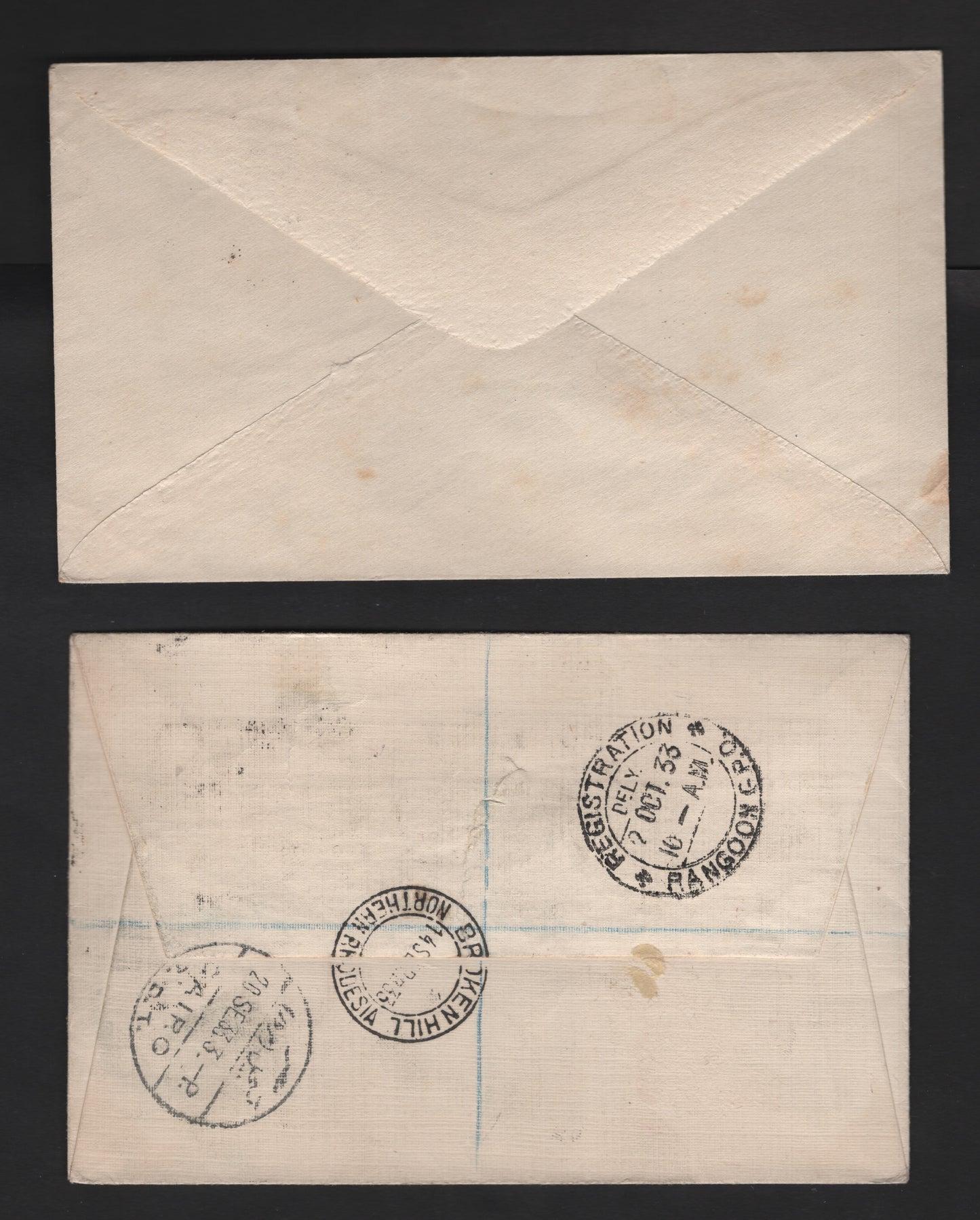 Lot 143 Northern Rhodesia SG#1, 5, 10 1/2d - 1/- Green - Black & Yellow Orange King George V, 1925-1929 Pictorial Issue, 2 Very Fine Used Covers, Single Use On 1934 Cover To South Africa & Registered Airmail First Flight Cover To Burma Via Cairo