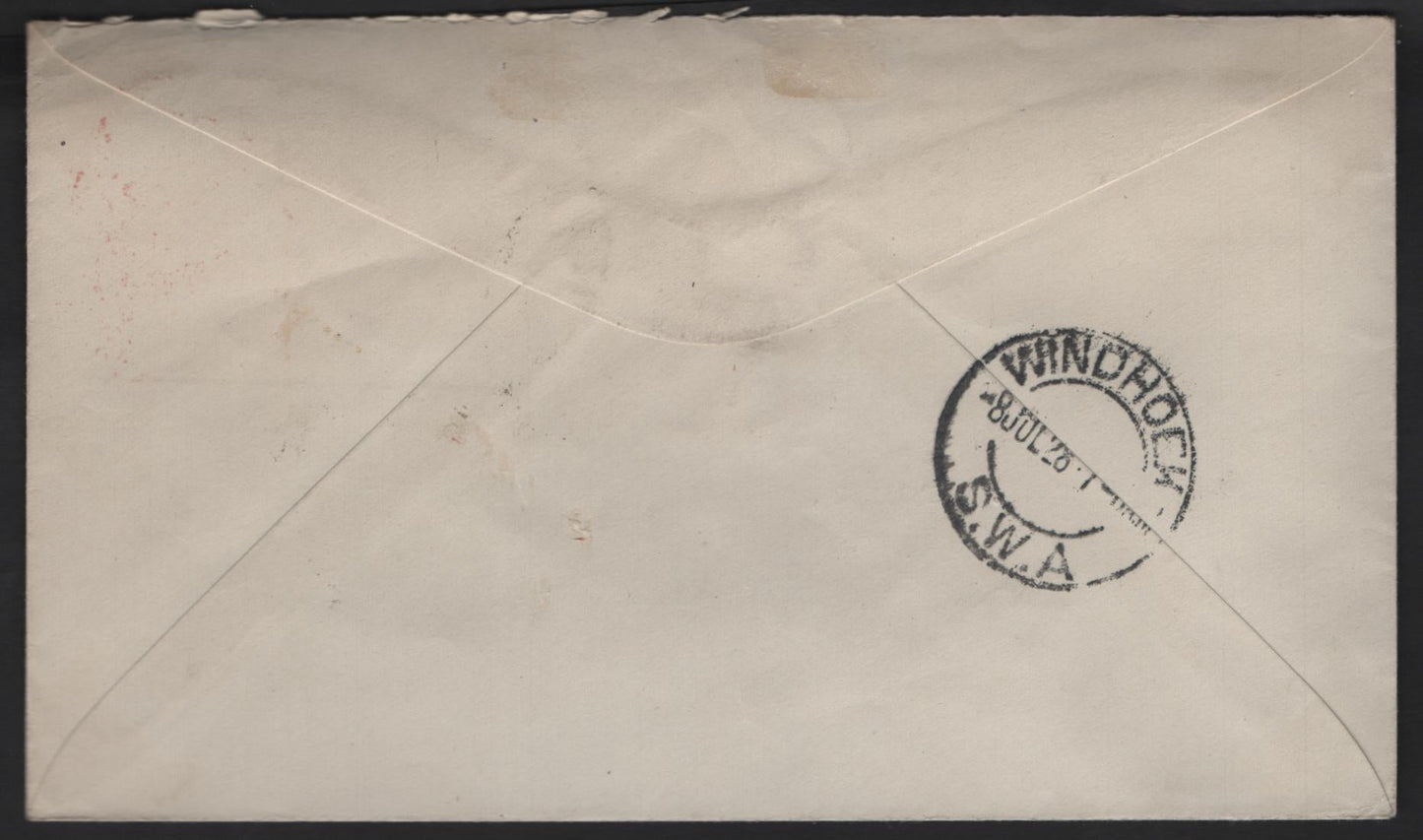 (C) South West Africa SG#D34 1.5d Black & Pale Orange Numerals, 1927 Postage Dues, A Very Fine Used Cover, Suidwes For Zuidwest, Pair Used On July 2 1928 Durban Philatelic Cover To Windhoek, No Postage Due Marking.