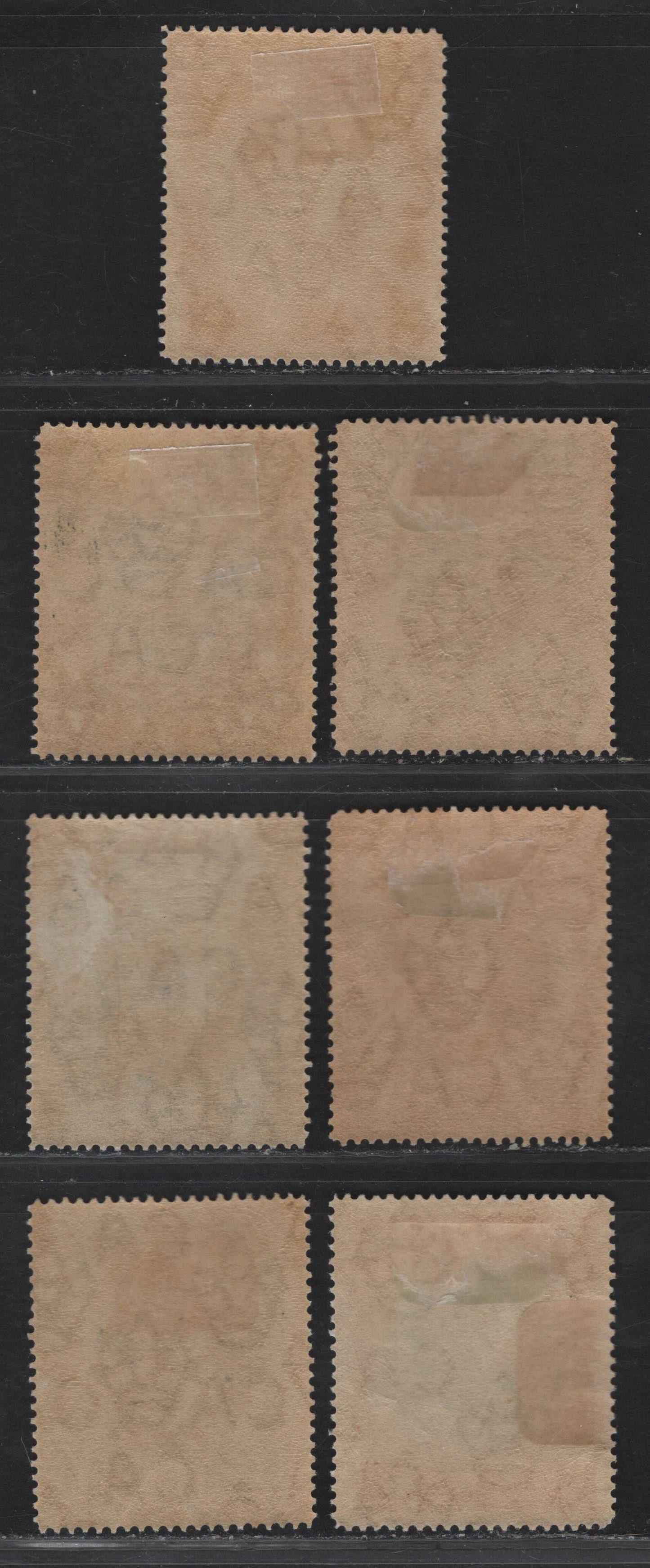 Lot 20 Barbados #201-202, 204-208 1/4d Black & Bistre Brown - 6d Black & Brown Orange, 1920-1921 Victory Issue, Wmk Multiple Crown CA, 7 F & VF OG Singles