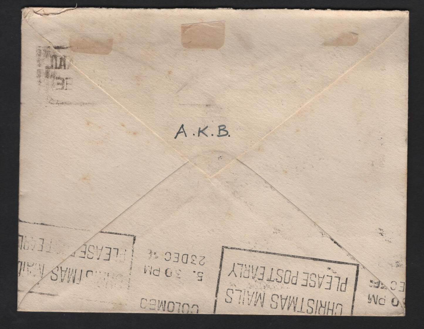 Lot 234 (C) India SG#236b, 220 2a Vermillion - Deep Blue Green King George V - Airplane, 1929-1936 KGV Keyplate & Airmail Issues, A Very Fine Used Cover, Combination Use On 1936 First Flight Cover To Ceylon .