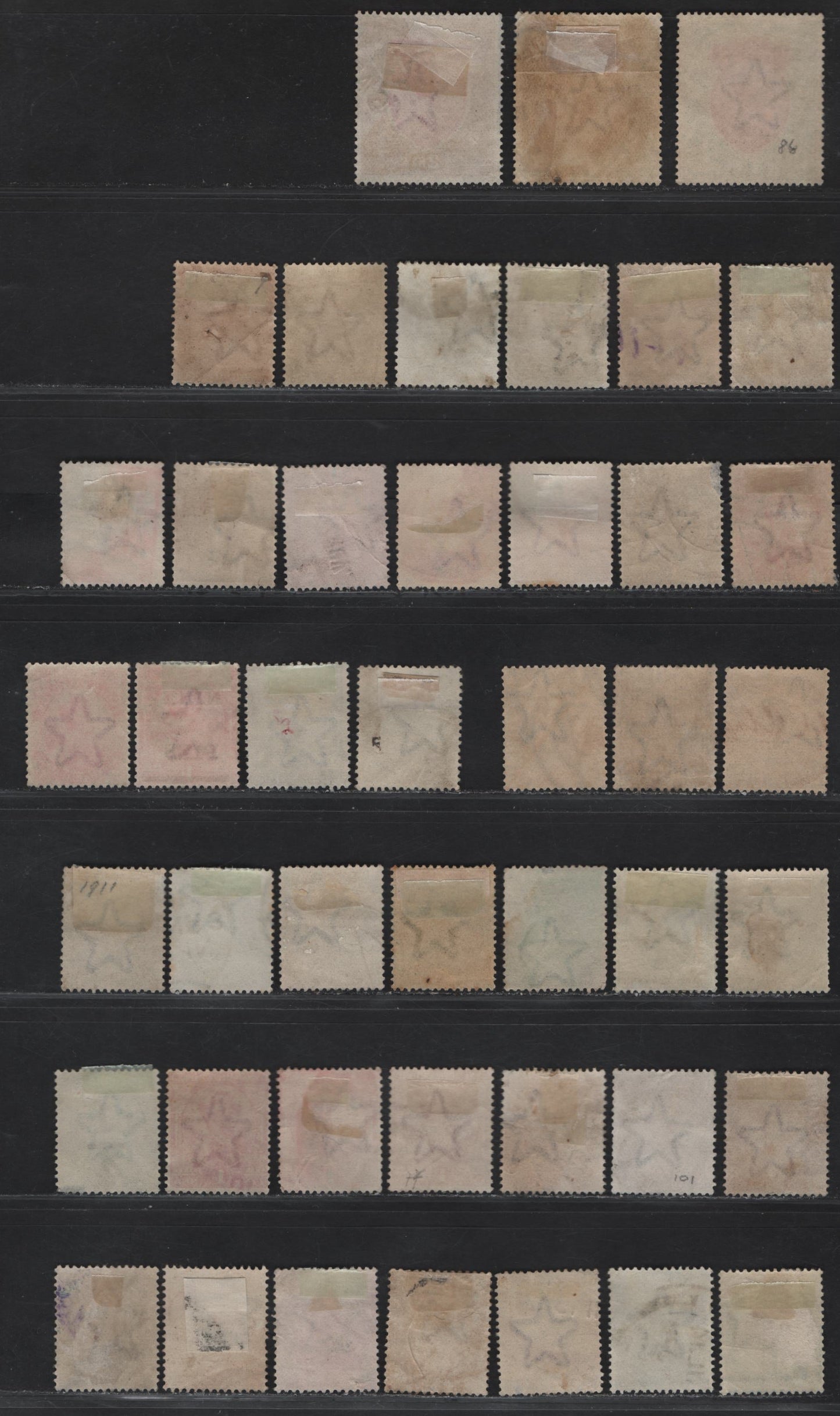 Lot 235 (C) India SG#151-161, 163-164, 166-169, 171-179, 181-182, 184-187, 192, 195, 197-198, 200 3p - 1r Gray - Red Brown & Deep Blue Green King George V, 1911-1926 KGV Keyplates, 44 Fine/Very Fine Used Singles, Most Listed & Some Unlisted Shades