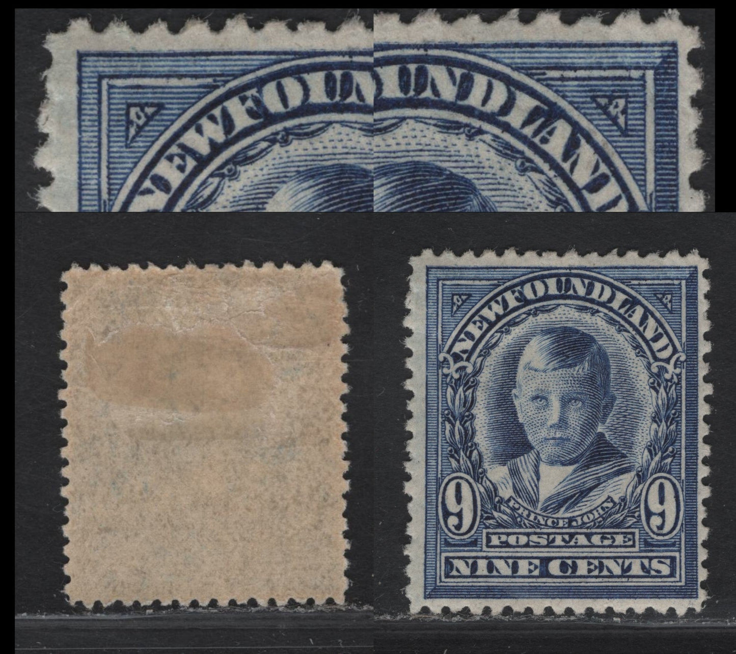 Lot 269 (C) Newfoundland #111i 9c Violet Blue Prince John, 1911 Royal Family Issue, A FOG Single, Paper WM-C, Line Perf 14.25x14, Showing Re-Entry Of Top Frameline & Above 'F' of Newfoundland.