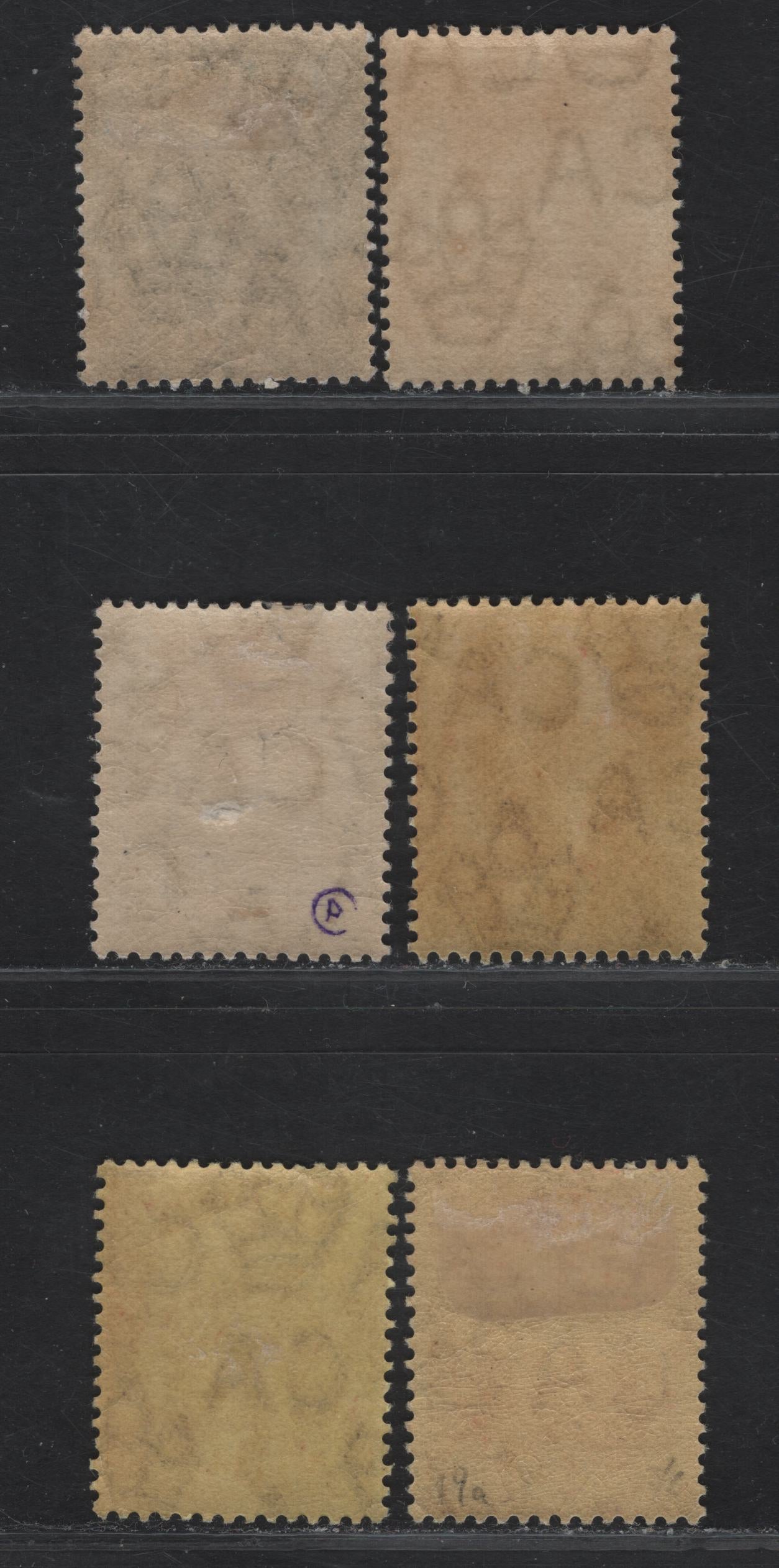 Lot 34 Bermuda SG#47-49a 2d - 4d Gray - Red Caravel, 1910-1925 Caravel Definitives, 6 FOG Singles, Multiple Crown CA Wmk, Comb Perf 14