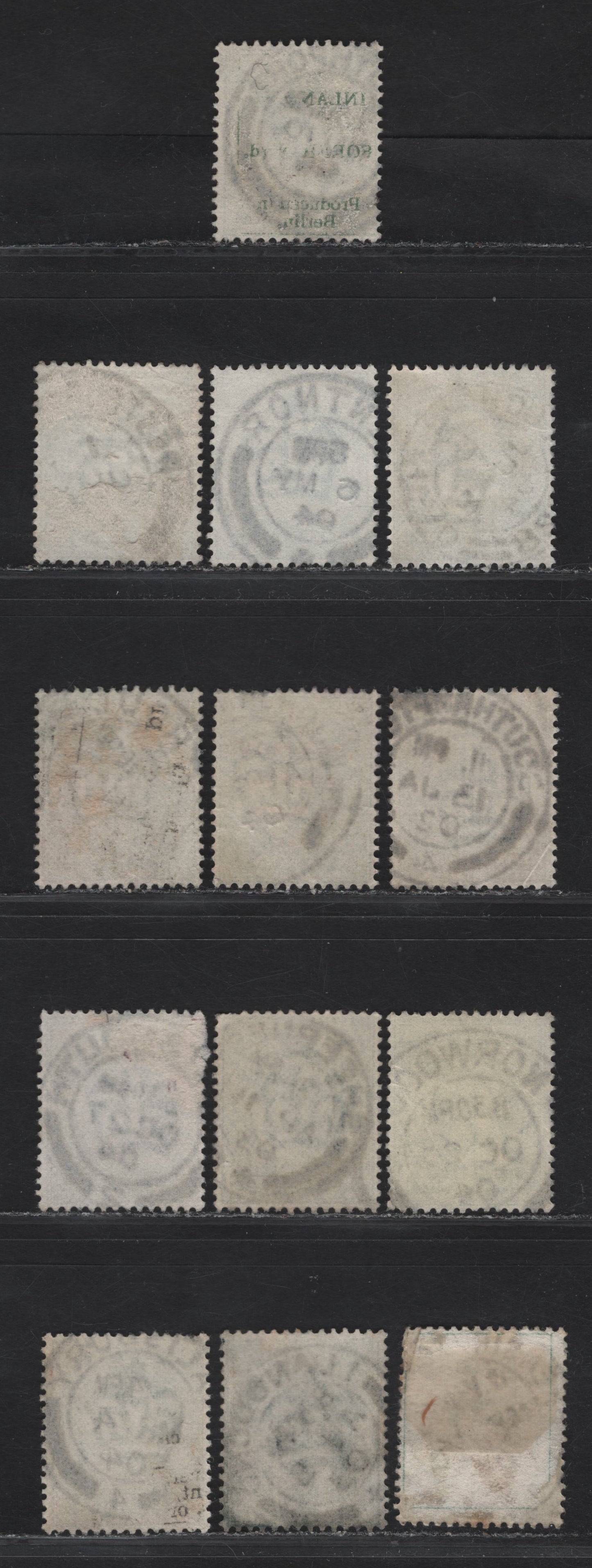 Lot 10 Great Britain SC#127-127a (SG#216 (Spec M1(1) - M1(3))) 1/2d Blue Green - Dull Blue Green King Edward VII, 1902-1910 King Edward VII Issue, Fine/Very Fine Used Singles, Single Bar Barell CDS Cancels.