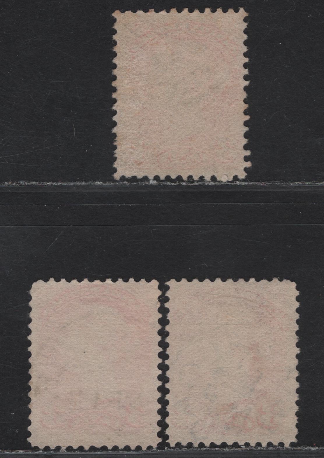 Lot 27 Canada #41 3c Deep Orange Vermillion - Bright Orange Vermillion Queen Victoria, 1888-1897 Small Queen Issue, 3 Fine Used Singles, Papers 2O-E & 2O-II, 1893 Dated Examples