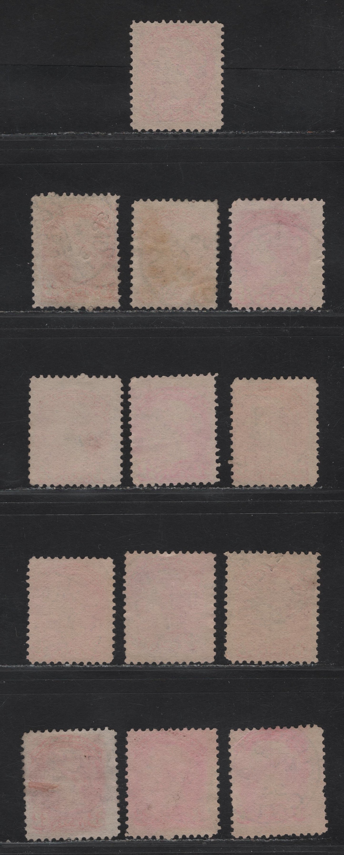 Lot 43 Canada #41 3c Vermillion Queen Victoria, 1888-1897 Small Queen Issue, 13 Fine Used SIngles, 1894 Town Cancels, Mostly 2O-E Paper