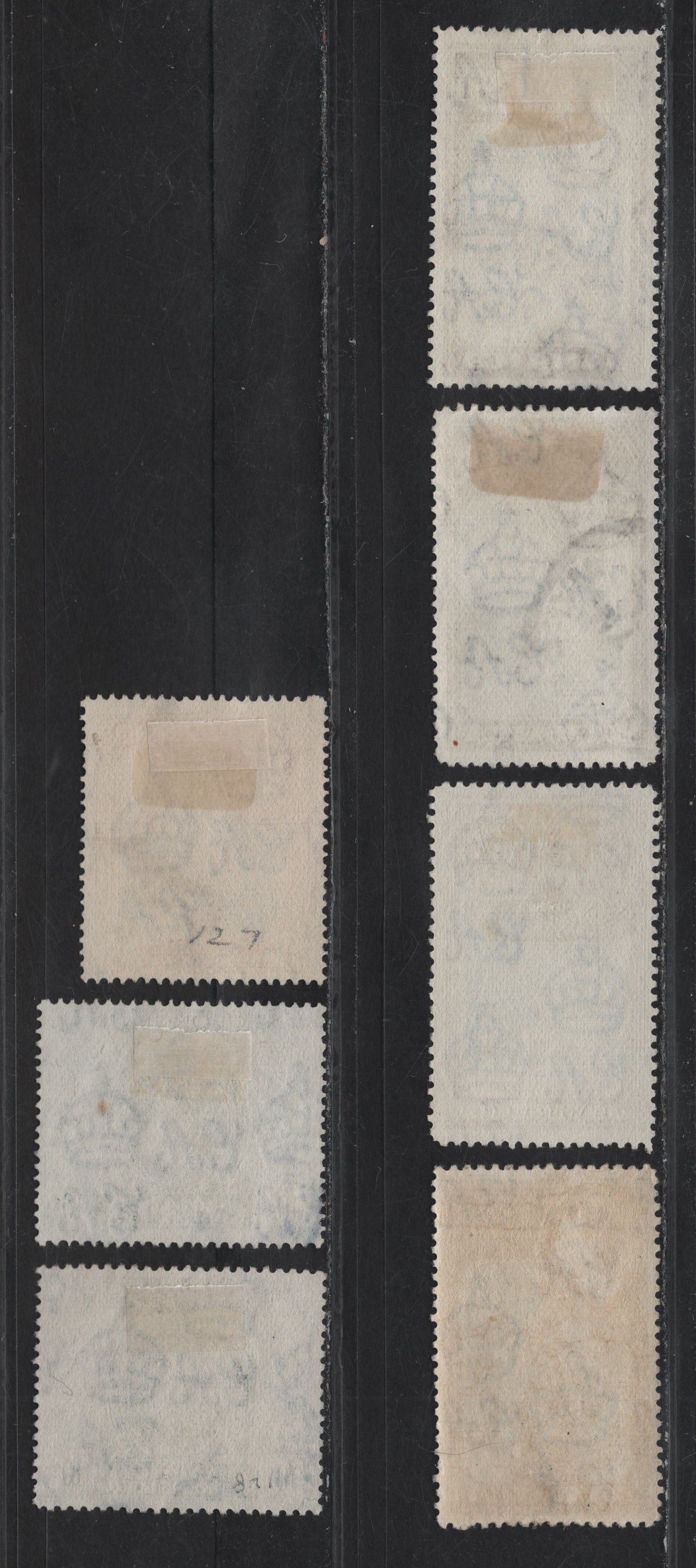 Lot 161 Jamaica SG#131-133, 133aa 2/- - 10/- Blue & Chocolate - Myrtle Green Bamboo Walk - Tobacco Growing, 1938-1952 KGVI Pictorial Issue, 7 Fine/Very Fine Used Singles, 10/- Are perfs 14 & 13, 5/- Comb Perf 14