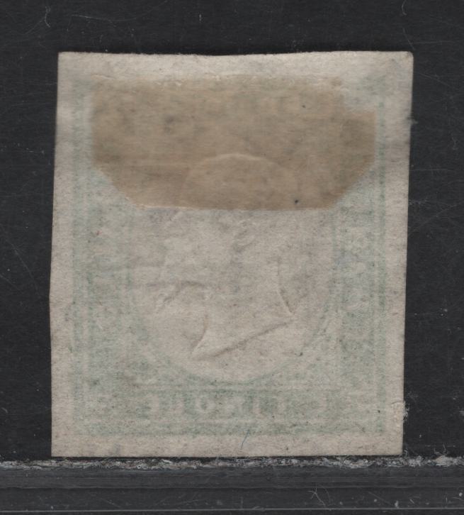 Lot 2 Sardinia SC#10a 5c Yellow Green Victor Emmanuel II, 1855-1863 Embossed Victor Emmanuel II Issue, A Very Fine Used Imperf Single, Late Printing, Blurred Print in Border