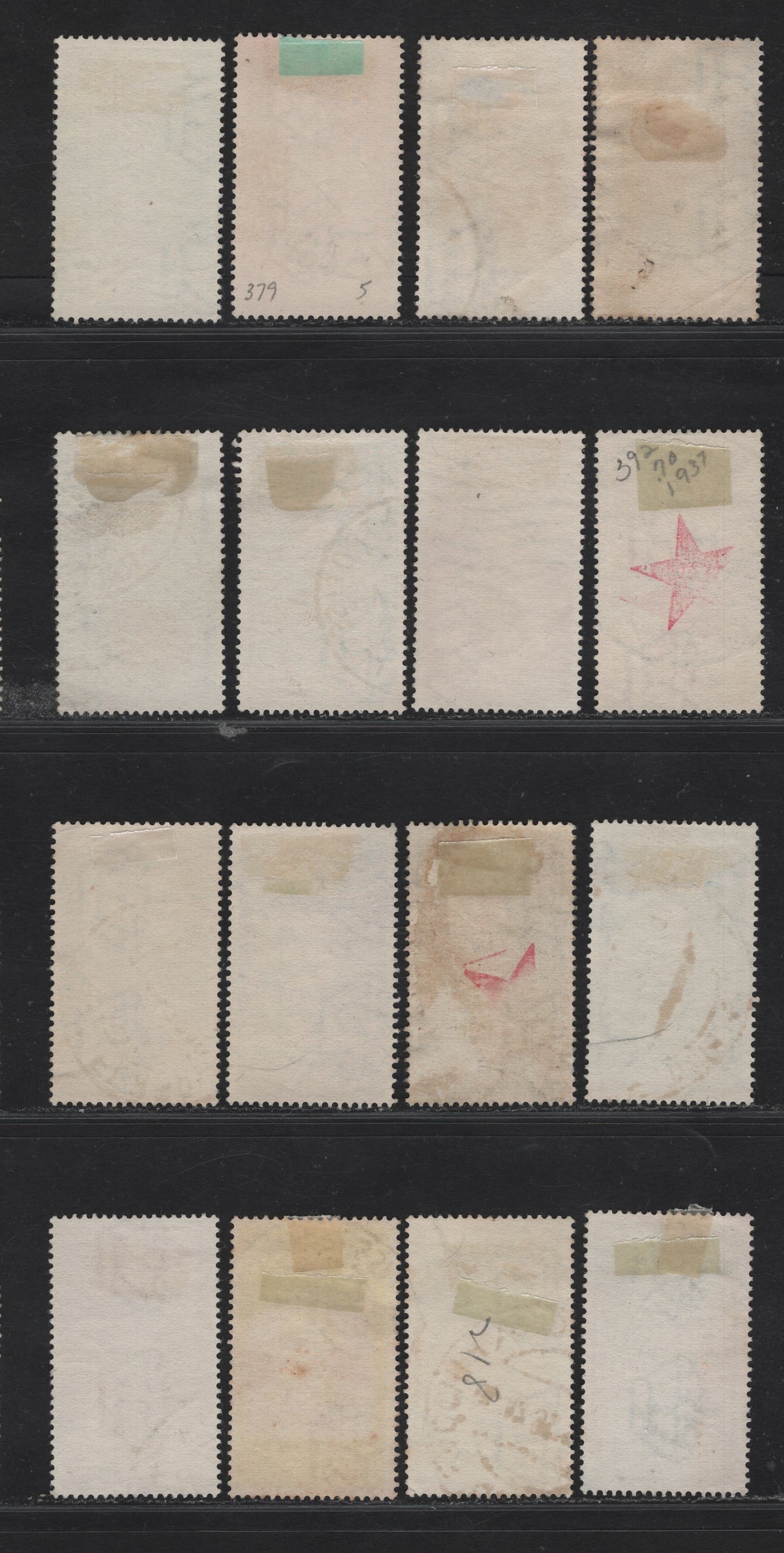 Lot 247 Italy SC#377-384, 387-394 10c - 1.25l Myrtle Green - Dark Blue Army Trophies - Giotto di Bondore, 1937 Bimillenary Of Birth of Ceasar - Centennials of Spotini,Stradivarius, Leopardi, Pergolesi & Giotto Issues, 16 Fine/Very Fine Used Singles