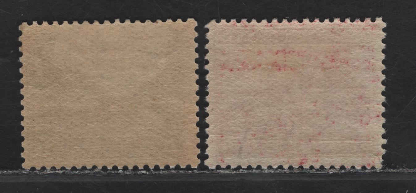 Lot 119 (C) Newfoundland #140-141 11c - 12c Olive reen - Lake Shell Bird Island - Mt Moriah, 1923-1924 Pictorial Issue, 2 FOG Singles, Paper WM-N, 12c Shows Unlisted Re-entry Showing Doubling Of Inner Right Frame Of Value Tablet & Letters of Land