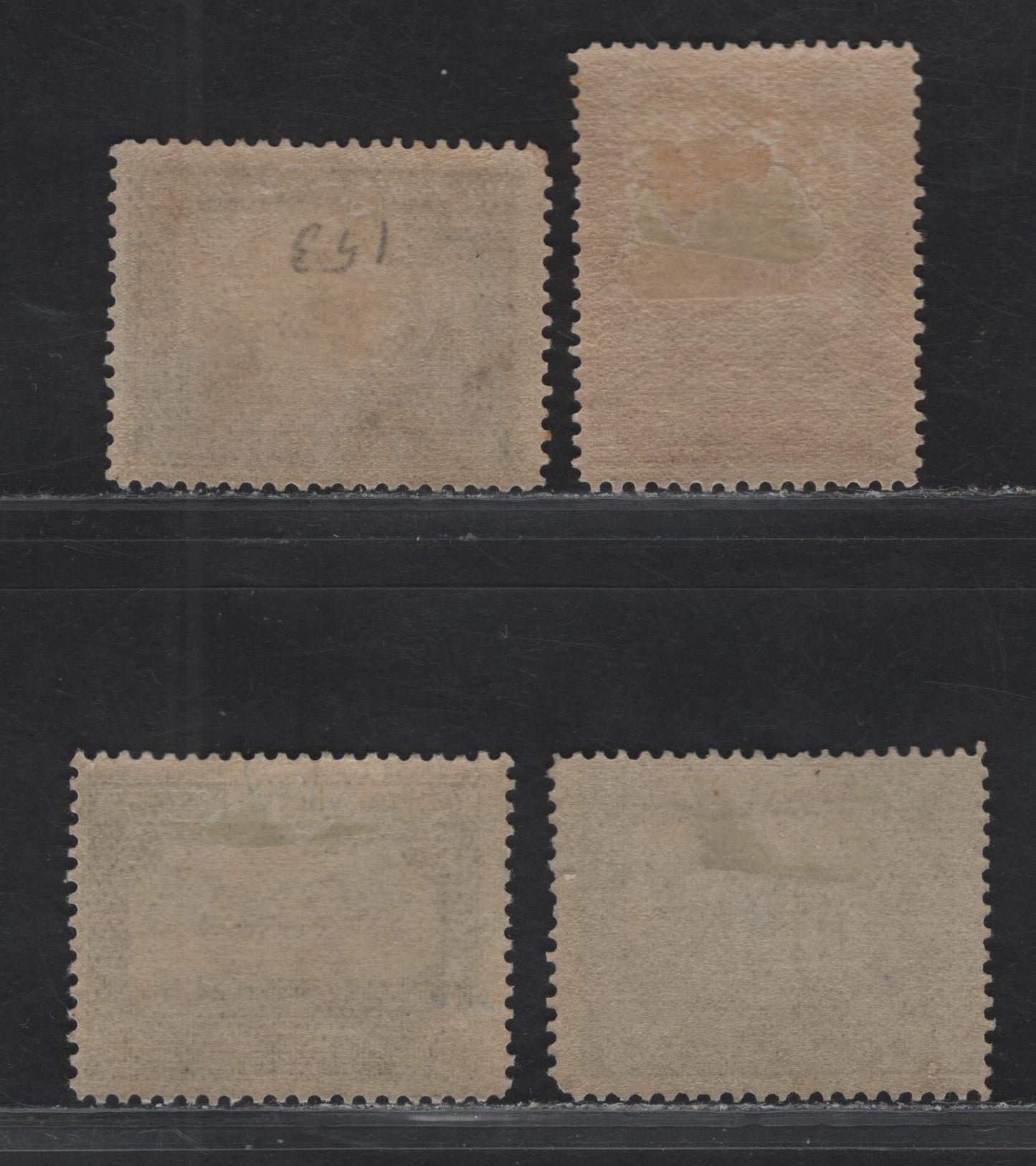 Lot 125 (C) Newfoundland #153, 155-157 10c - 20c Violet - Gray Black War Memorial - Colonial Building, 1928 Pictorial Issue, 4 FOG Singles, Various Papers & Perfs
