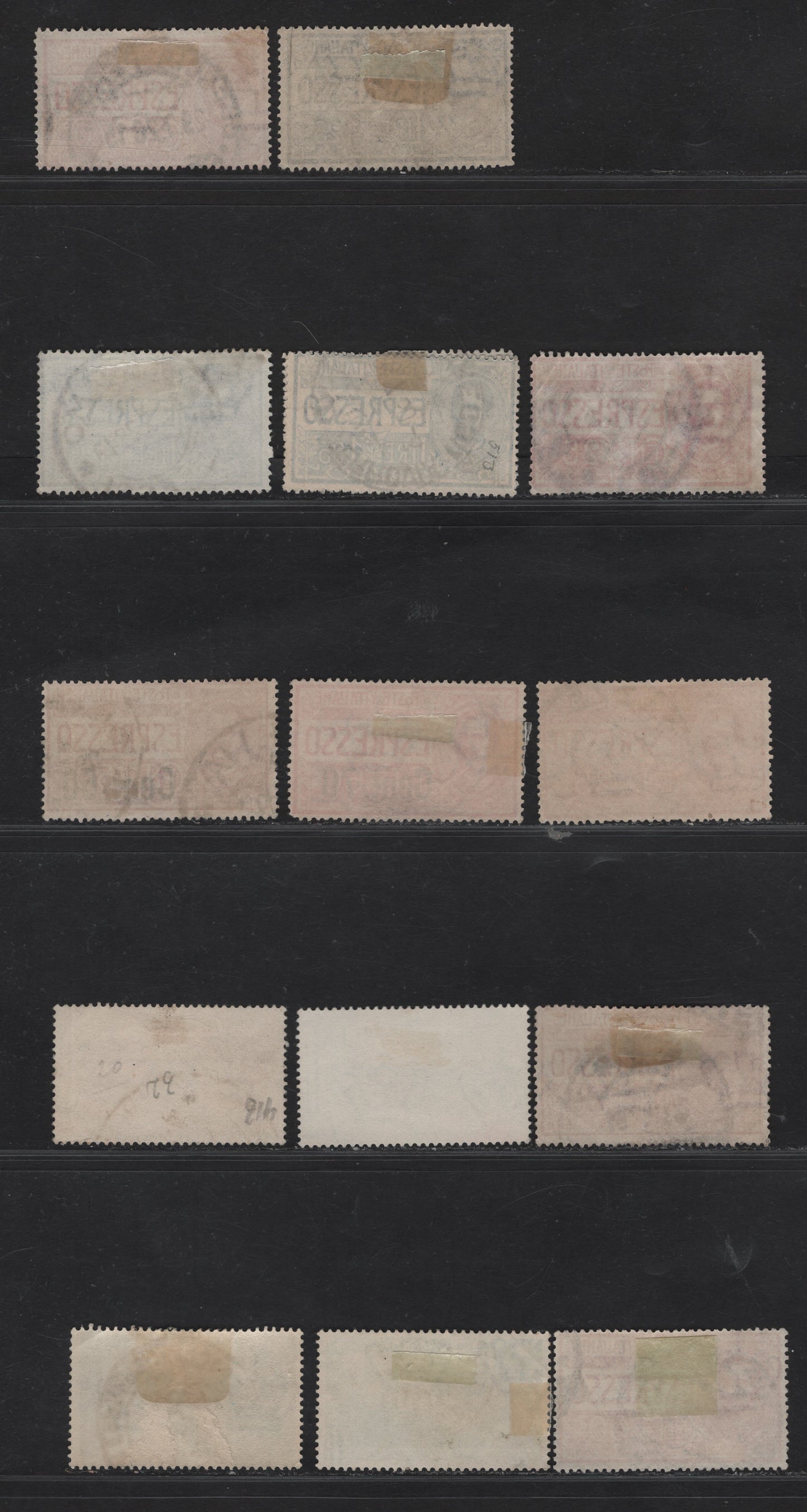 Lot 216 Italy SC#E1-E5, E8, E11, E13-E16 25c - 1.25l Rose Red - Deep Dull Green, 1903-1932 Victor Emmanuel III - March on Rome Special Delivery Issues, 14 Very Good/Fine/Very Fine Used Singles, With Additional Shades Of The 25c & 1.25l