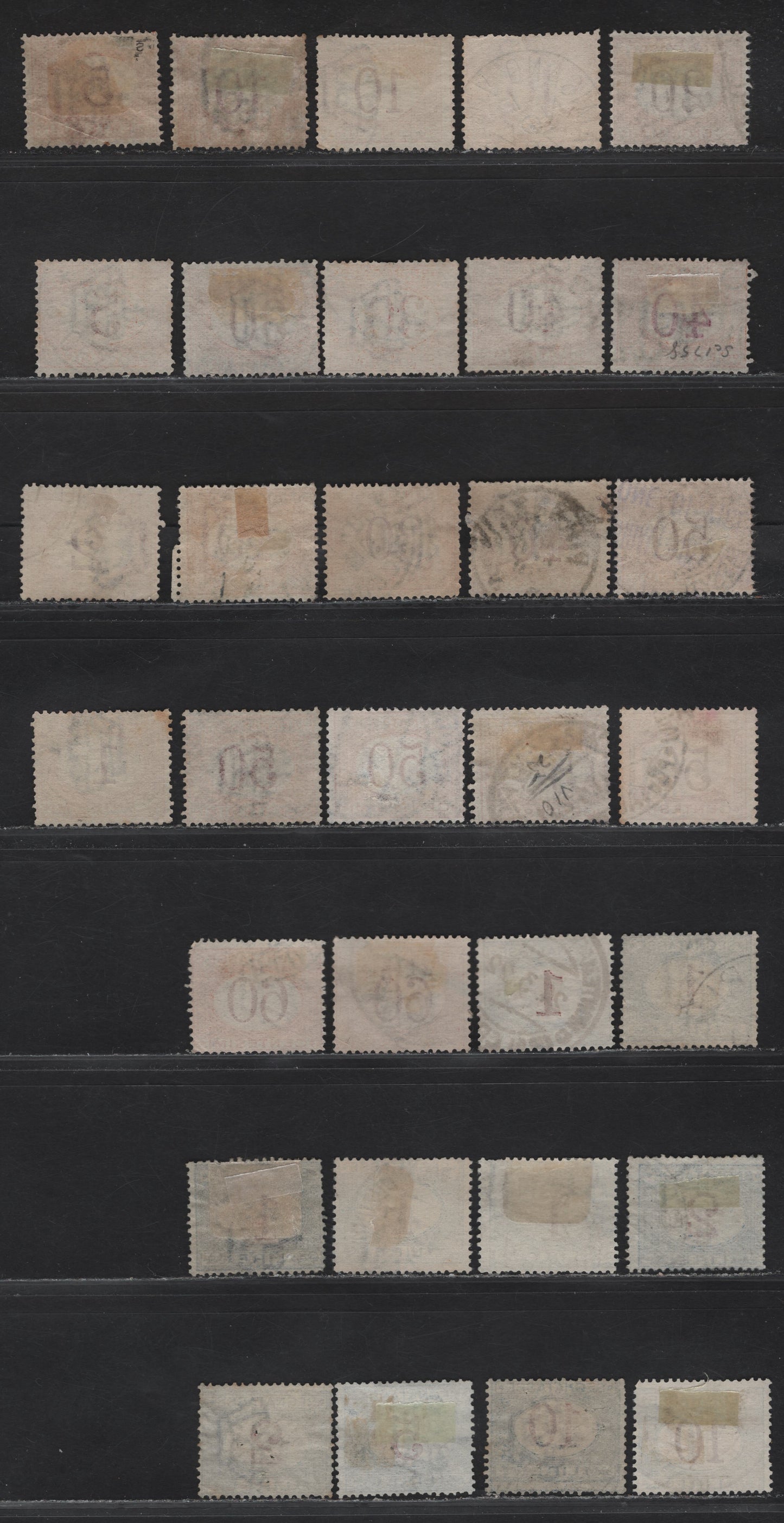 Lot 233 Italy SC#J3-J11, J14, J16, J18, J20 1c - 10l Buff & Magenta - Blue & Magenta Numeral, 1870-1925 Postage Dues, 32 Good/Very Good Used Singles