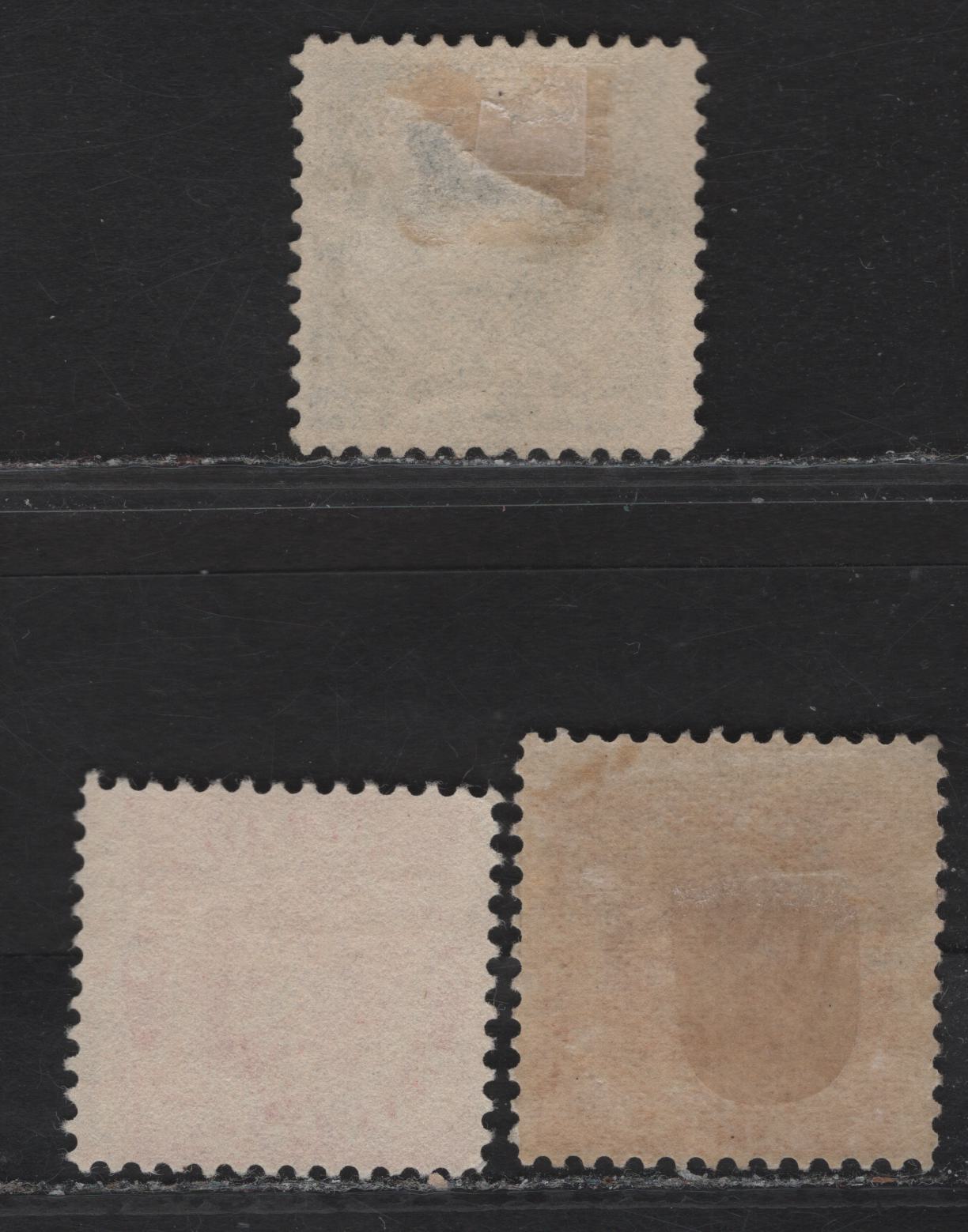 Lot 44 (C) Newfoundland #56-58 1/2c Rose Red - Black (C) Newfoundland Dog, 1887-1898 5th Cents Issue, 3 VG/FOG & Unused Singles, Papers Cents-OO (Rose Red), Cents-PP (Orange Red & Black), All Perf 12, Small Thin on Black.