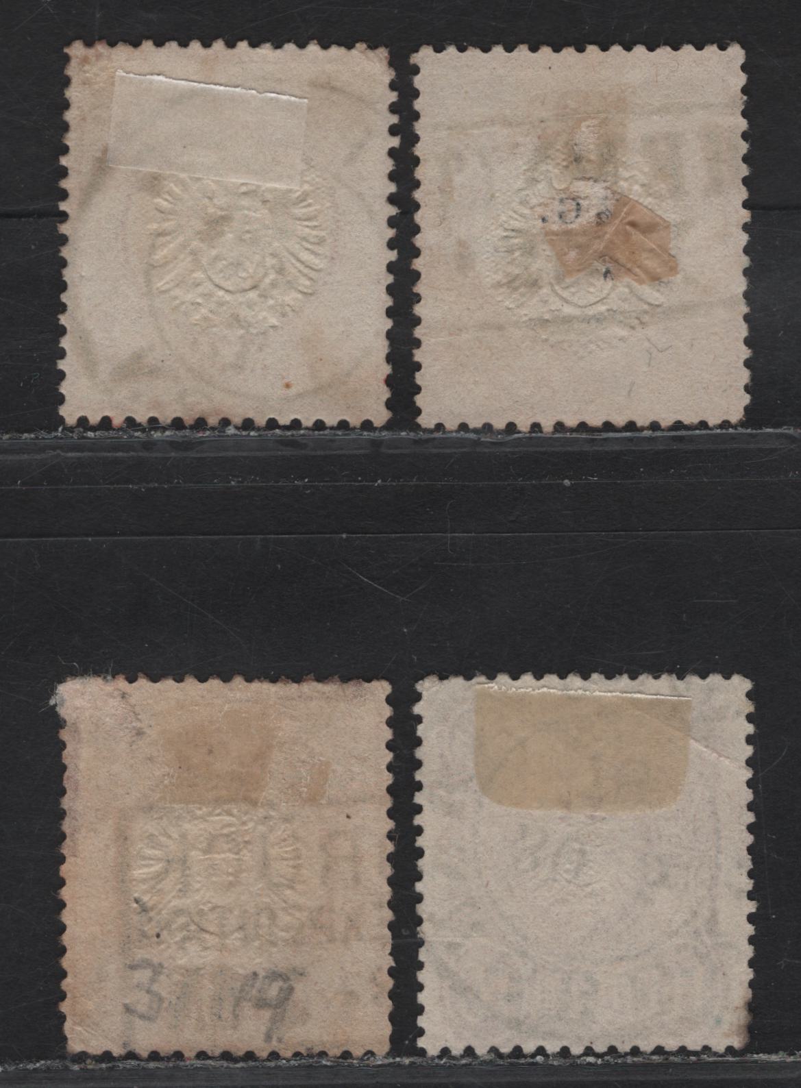 Lot 142 North German Confederation SC#16-17, 31 1/2gr - 10pf Orange - Rose Eagle With Shield - Arms, 1872-1877 Embossed Eagle - Arms Issues, 4 Fine/Very Fine Used Singles, Arms Issue With Final 'E' In Pfennige