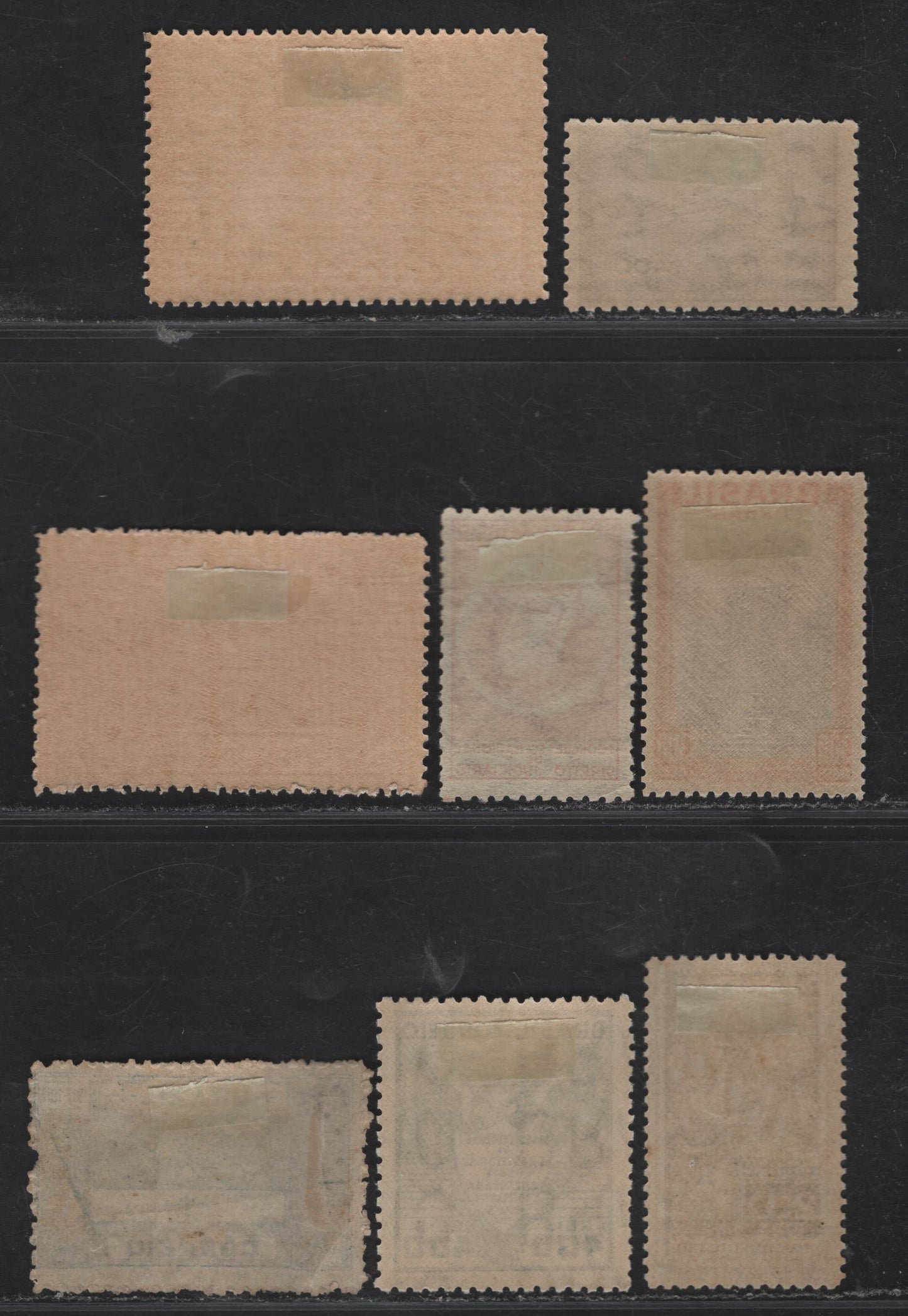 Lot 394 Brazil SC#197, 419, 425, 426, 447, 451, 454, E1 100r-1000r on 200r Blue-Deep Blue Revolutionary Flag-Pan American Leaders, 1917-1938 Pernambuco Revolution-Special Delivery Issue, 8 Fine & VFOG Singles