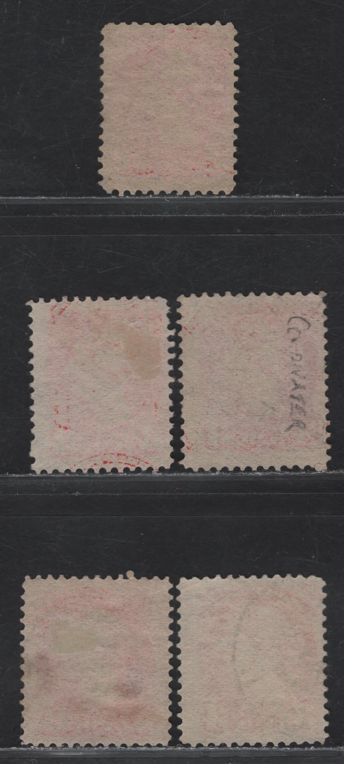 Lot 104 (C) Canada #41 3c Vermillion - Orange Vermillion Queen Victoria, 1888-1897 Small Queen Issue, 5 Fine Used Singles, Late 2nd Ottawa Printings, Different Shades, Various Translucent Horizontal Wove Papers, Perfs Not Checked, But Assume To Be 12.