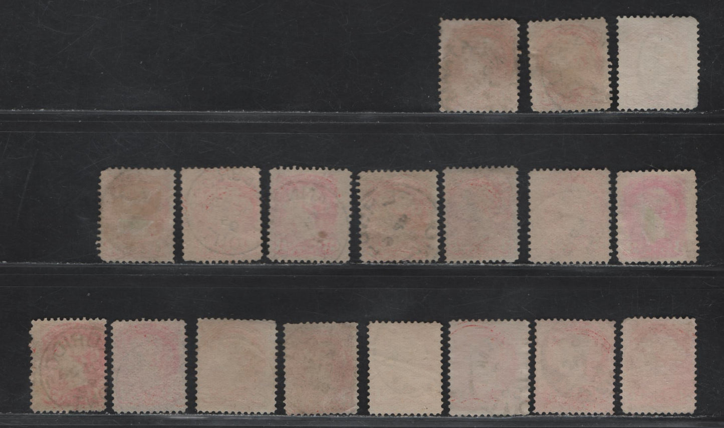 Lot 110 (C) Canada #41 3c Vermillion Queen Victoria, 1888-1897 Small Queen Issue, 66 Very Good/Fine Used Singles, Ontario CDS Town Cancels (Other Than Toronto & Ottawa), Different Cancels, Very Little Duplication, Variety Of Shades, Papers & Perfs.