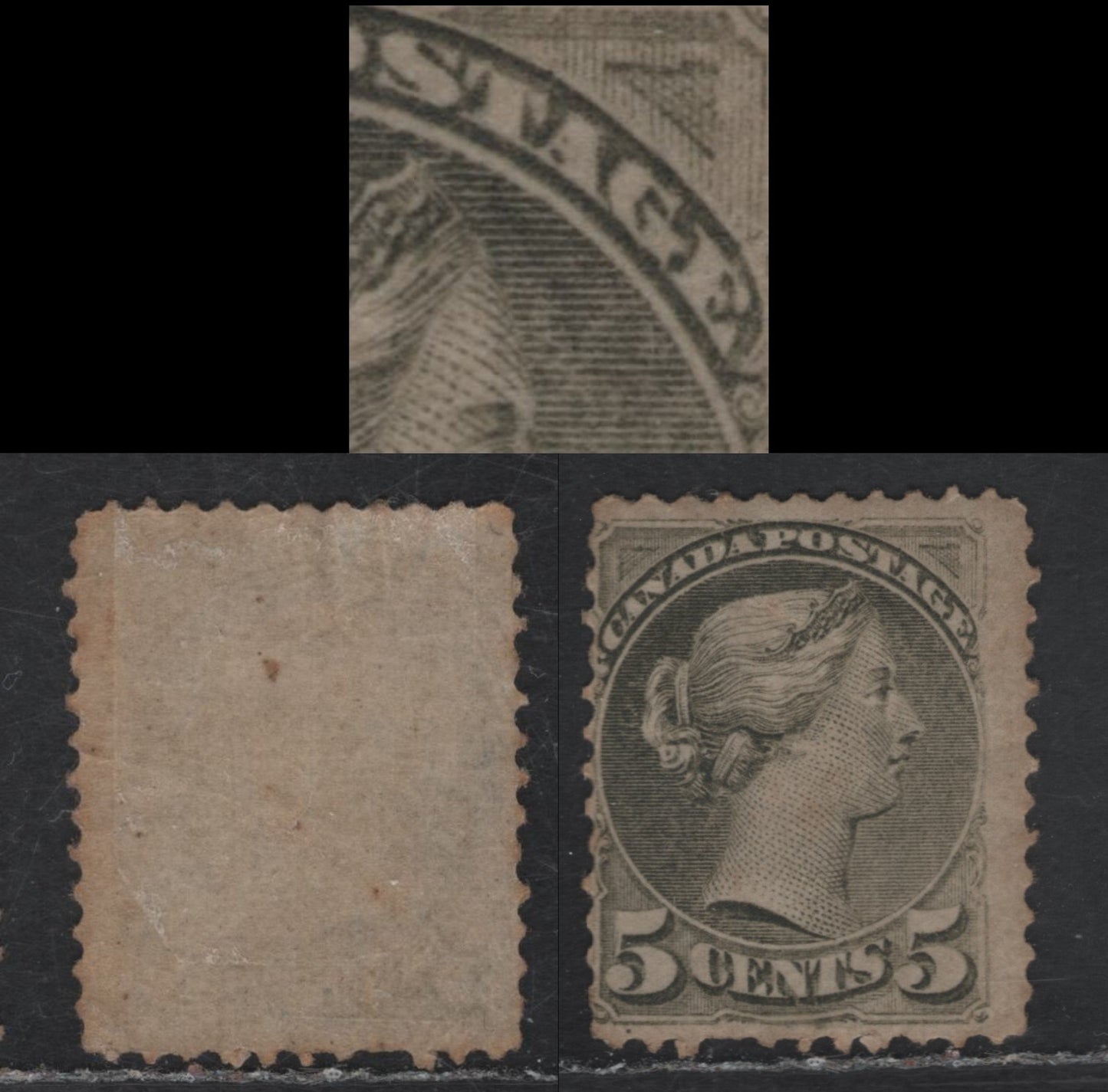 Lot 115 (C) Canada #38 5c Slate Queen Victoria, 1870-1893 Small Queen Issue, A VGOG Single, Mid Montreal Printing, Paper MM-O, Perf 12x12.1.
