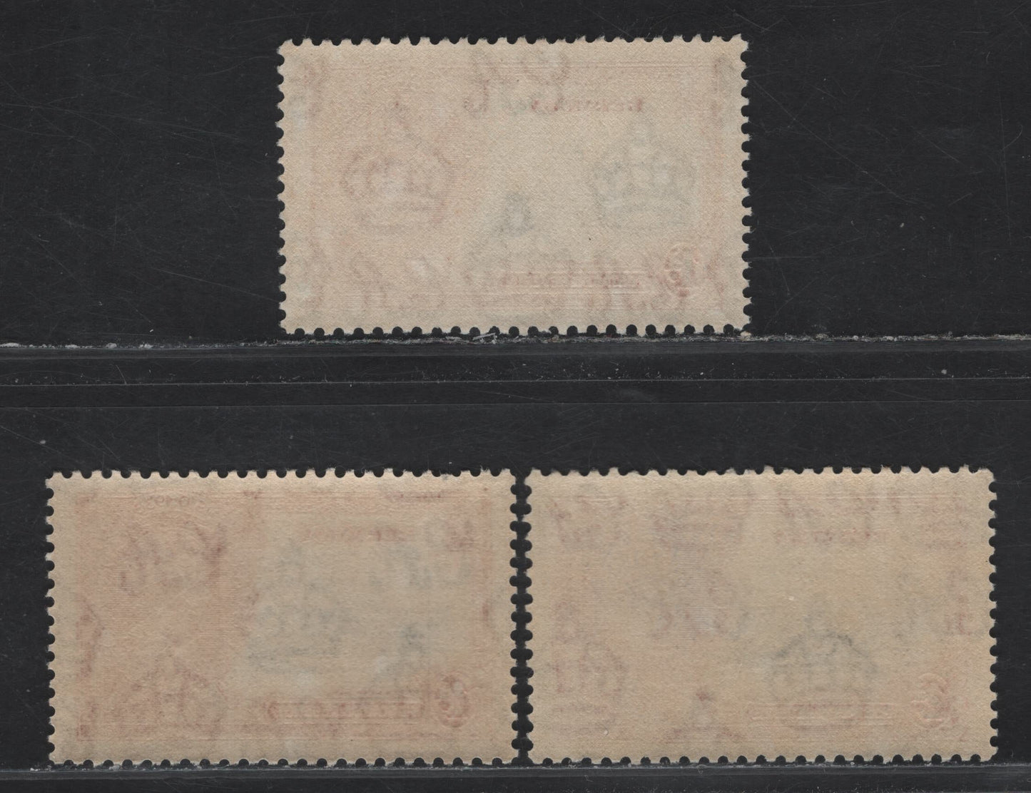 Lot 236 Bermuda SG#94 1d Gray Blue & Scarlet Windsor Castle, 1935 Silver Jubilee Issue, 3 VFNH Singles, Three Different Shades Of Gray Blue In the Center