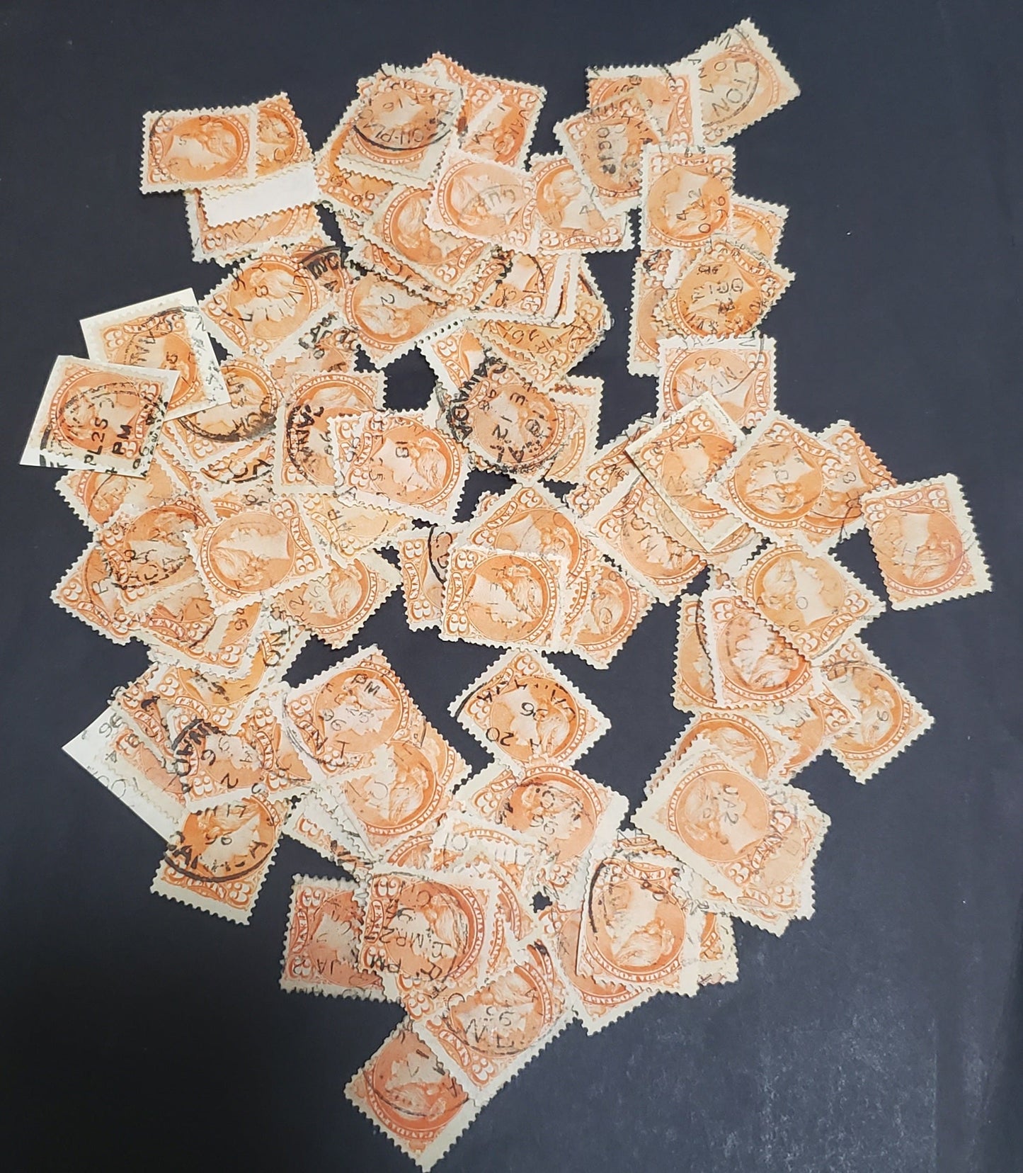 Lot 95 (C) Canada #41 3c Vermillion & Orange Vermillion Queen Victoria, 1888-1897 Small Queen Issue, 75-100 Very Good Used Singles, Late Second Ottawa Printings, Different 1896 Dates, Various Paper Types, Not Checked For Perfs.
