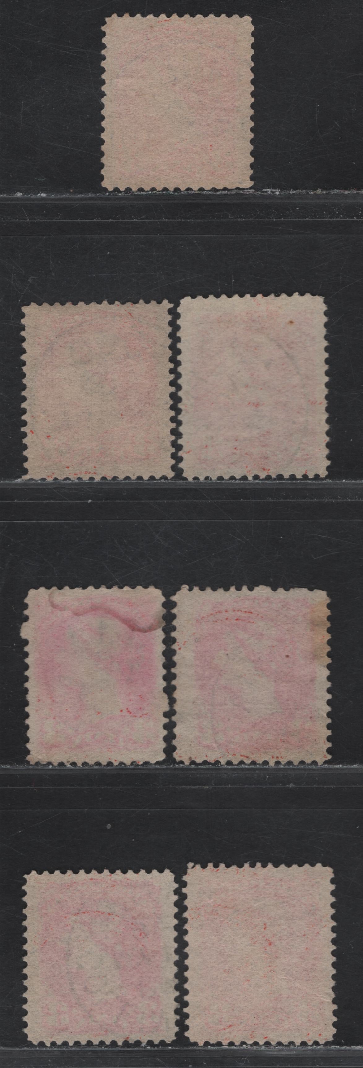Lot 98 (C) Canada #41 3c Vermillion & Orange Vermillion Queen Victoria, 1888-1897 Small Queen Issue, 7 Very Fine Used Singles, Large Margins, 1897 Dates, All On Translucent Horizontal Wove Papers, Unchecked As To Perfs, But Presumed To Be 12.