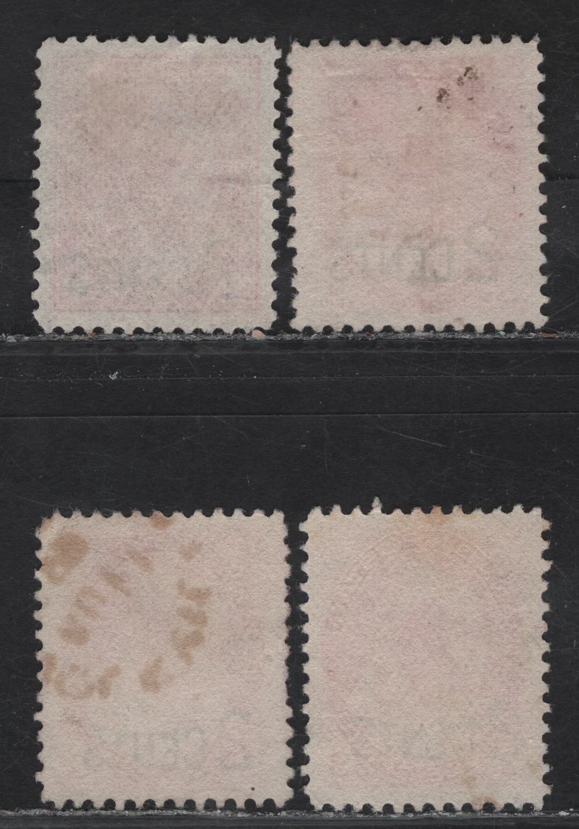 (C) Canada #87-88 2c on 3c Rosine, Deep Rosine, Carmine & Pale Carmine Queen Victoria, 1899 Provisional Issue, 4 Very Fine Used Singles