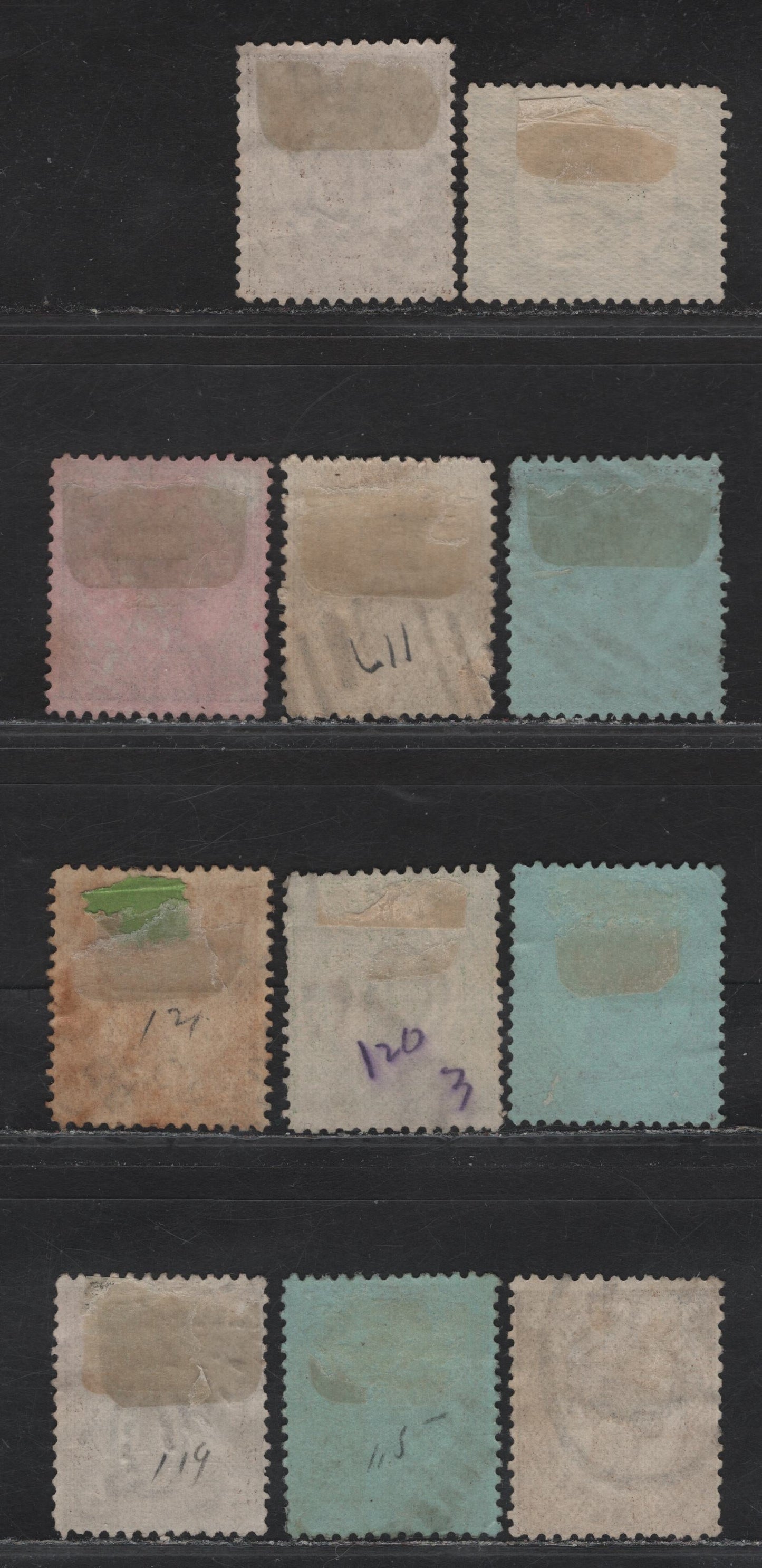 Lot 33 (C) Queensland SG#231, 237-238, 240-241, 246, 250-251, 253 1/2d - 1/- Deep Green - Bright Mauve Queen Victoria, 1897-1898 Queen Victoria Sidefaces Issue, 11 Very Good/Fine/Very Fine Used Singles, Numerals In All Corners
