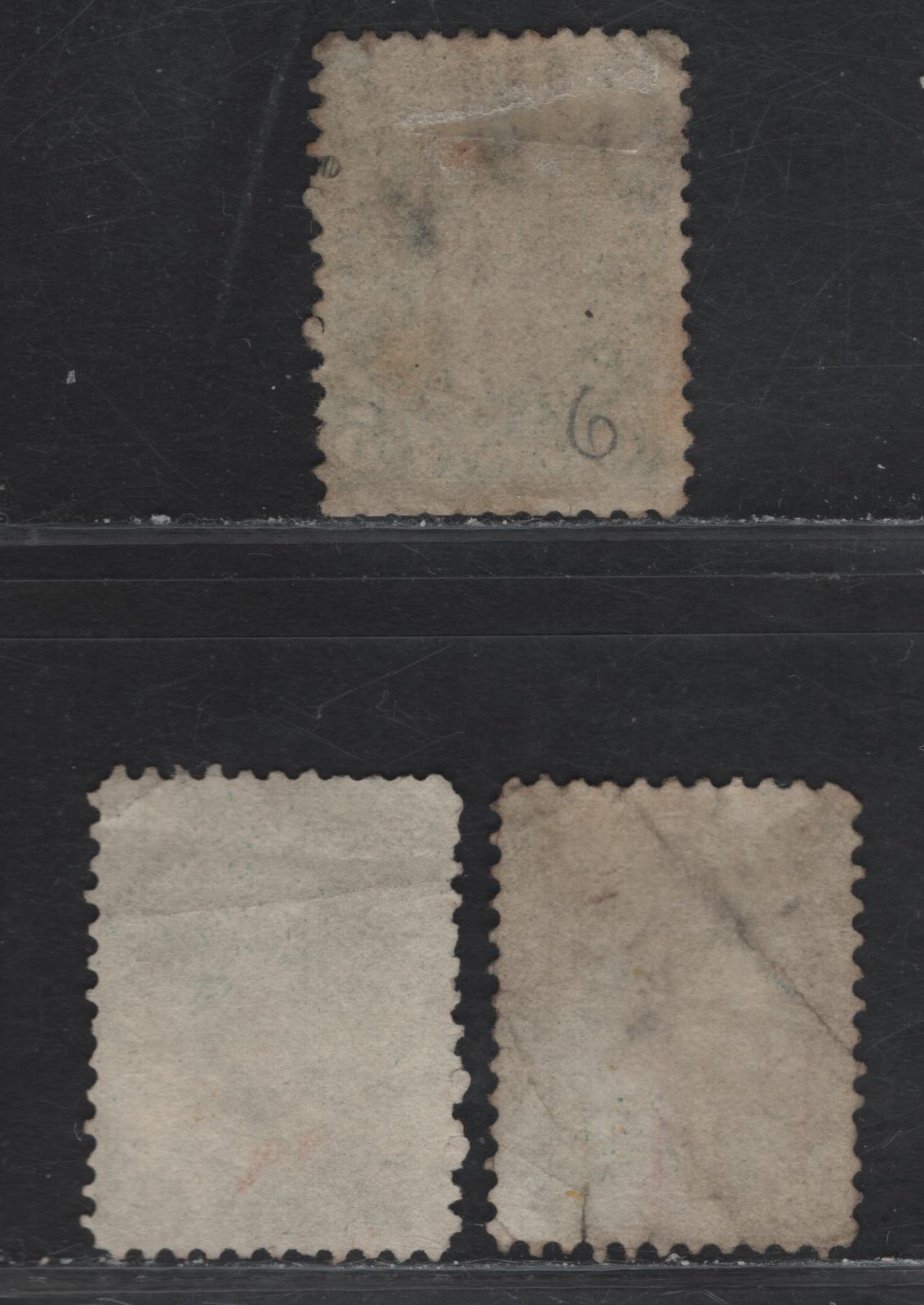 Lot 43 New Brunswick #8, 8b 5c Yellow Green, Green & Olive Green Queen Victoria, 1860 Cents Issue, 3 Good/Very Good Used Singles, Early Printings On Cents-N, Perfs 11.75, 12x11.75 and 12