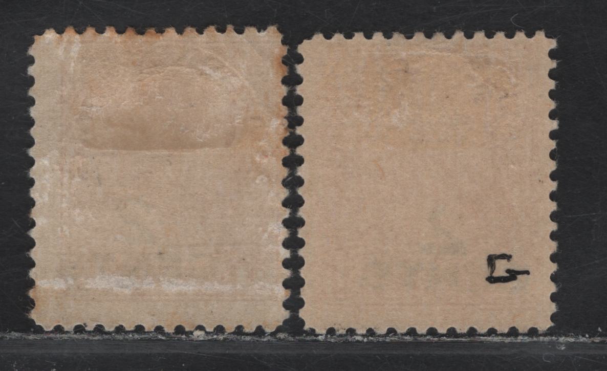 Lot 265 Canada #140F 2c on 3c Dull Carmine Red King George V, 1926 Admiral Provisional Issue, 2 F/VFOG Singles, Forged Overprint, Papers ABN-J & ABN-M, Die 1, Perf 12x11.9.
