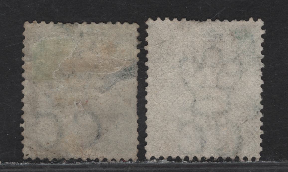 Lot 34 (C) Bermuda SG#8 1/- Green & Bluish Green Queen Victoria, 1865-1903 Queen Victoria Keyplates, 2 Good/Very Good Used Singles, Crown CC Wmk, Green Shade Has A Thin