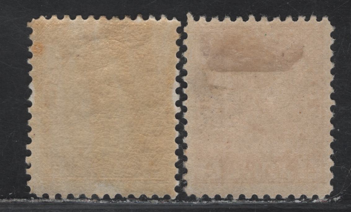 Lot 132 (C) Canada #110 4c Olive Bistre & Lighter Olive Bistre King George V, 1911-1925 Admiral Issue, 2 FOG Singles, Wet Printings, Papers ABN-A & ABN-E, Retouched Framelines, Perf 12.