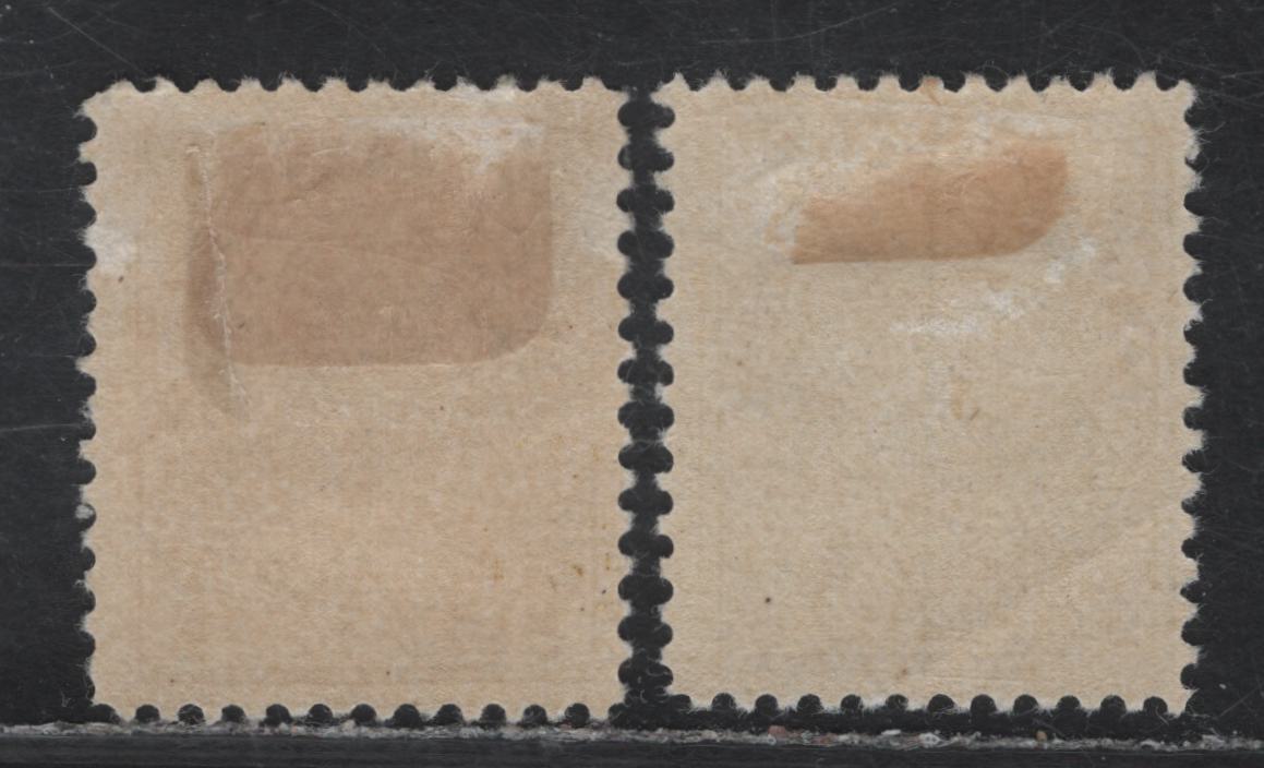 Lot 153 (C) Canada #112i 5c Deep Grayish Lilac King George V, 1911-1925 Admiral Issue, 2 FOG Singles, Wet Printings, Very Weakly Retouched Framelines, Paper ABN-E, Perfs 12 & 11.9.