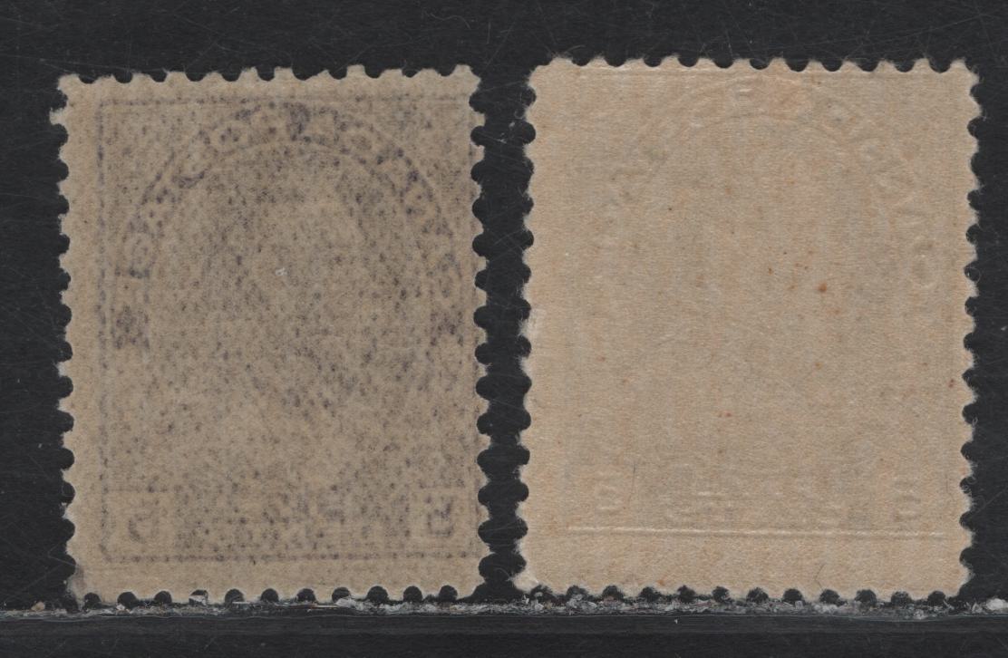 Lot 158 (C) Canada #112a, 112c 5c Deep Rose Lilac King George V, 1911-1925 Admiral Issue, A VGNH Single, Wet & Dry Printings, Papers ABN-WWW (Wet) & ABN-G (Dry), Perfs 12x11.9 & 11.9x11.8.