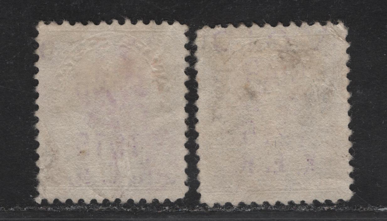 Lot 218 (C) Canada #MR2c, MR2D 20c - 50c Olive Green - Black King George V, 1915 War Tax Issue, 2 Very Good Used Singles, Papers ABN-E & ABN-A, Perf 12x11.9, Light Creases