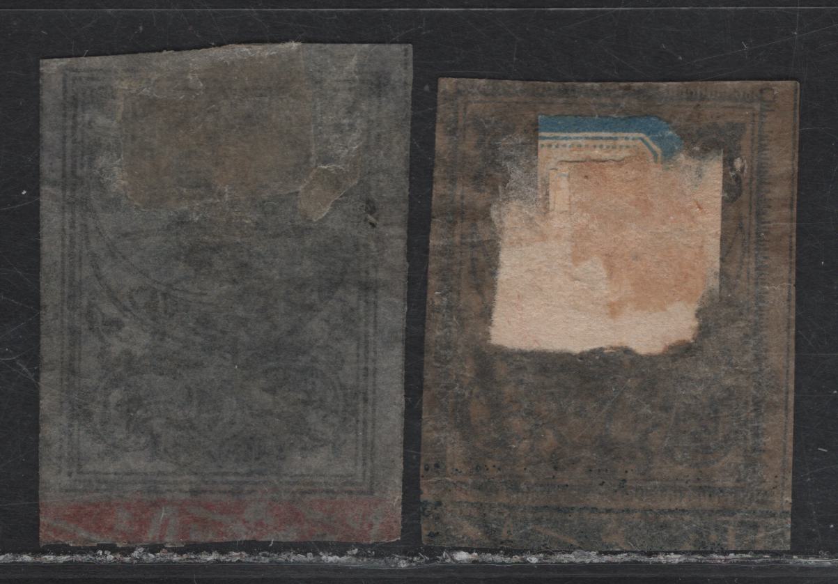 Lot 23 Turkey SC#1, 2 20pa Black On Yellow - Black on Dull Violet Tughra, 1863 Tughra Issue, 2 Very Good/Fine Used Imperf Singles, Margins On 1pi Are Nearly Full, But There Are Tiny Pinholes In 2 Spots