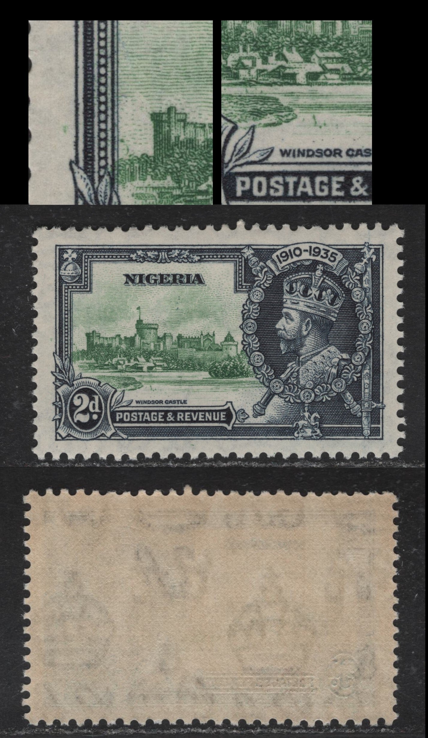 Nigeria SG#31 2d Green & Indigo KGV & Windsor Castle, 1935 Silver Jubilee Issue, A VFNH Single, Kite & Vertical Log Varieties