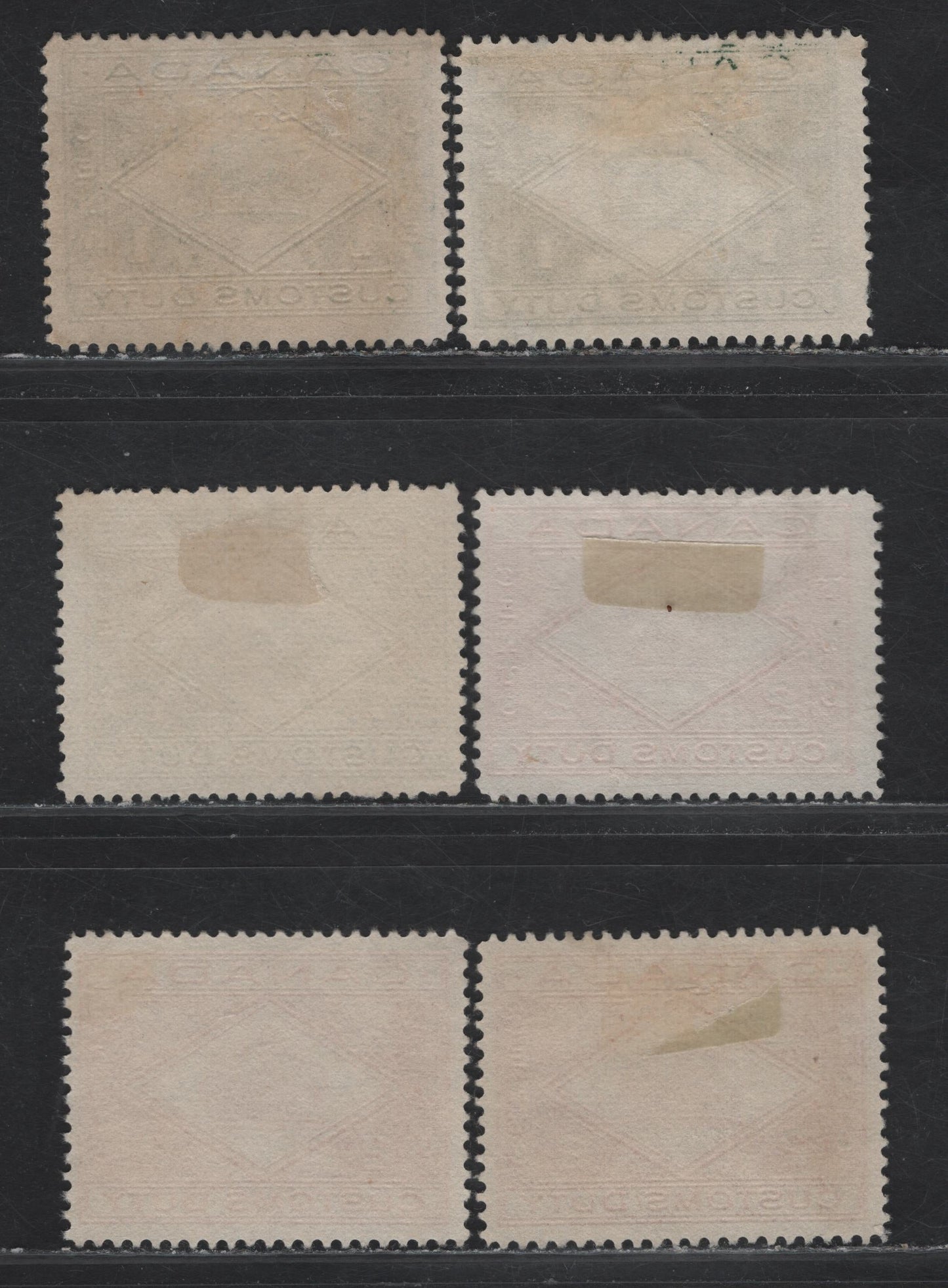 Lot 165 (C) Canada Van Dam#FCD1-2 1c - 2c Green - Vermillion Numeral, 1915-1935 Customs Duty Issue, 6 Fine/Very Fine Unused Singles, Selection Of Wet & Dry Printings With Different Shades