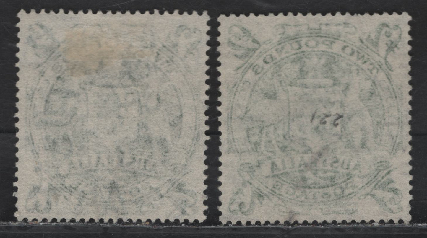 Lot 332 Australia SG#224d £2 Green & Dark Green Aboriginal Art, 1948-1956 High Value Arms Issue, 2 Very Fine Used Singles