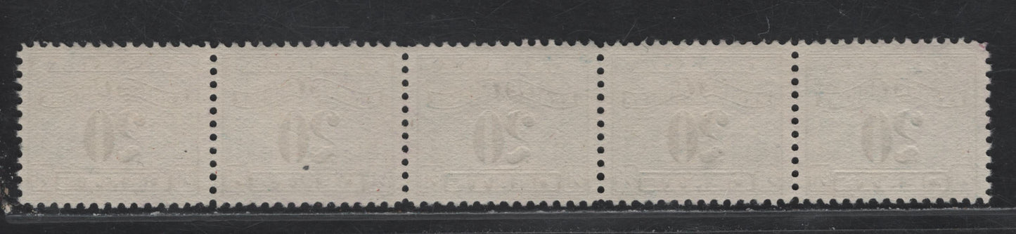 Lot 144 Canada Van Dam#FX43 20c Bright Blue Numeral, 1915-1928 Two Leaf Excise Tax Issue, A Very Fine Used Strip Of 5, Dry Printing, Light Cancels, Well Centered.