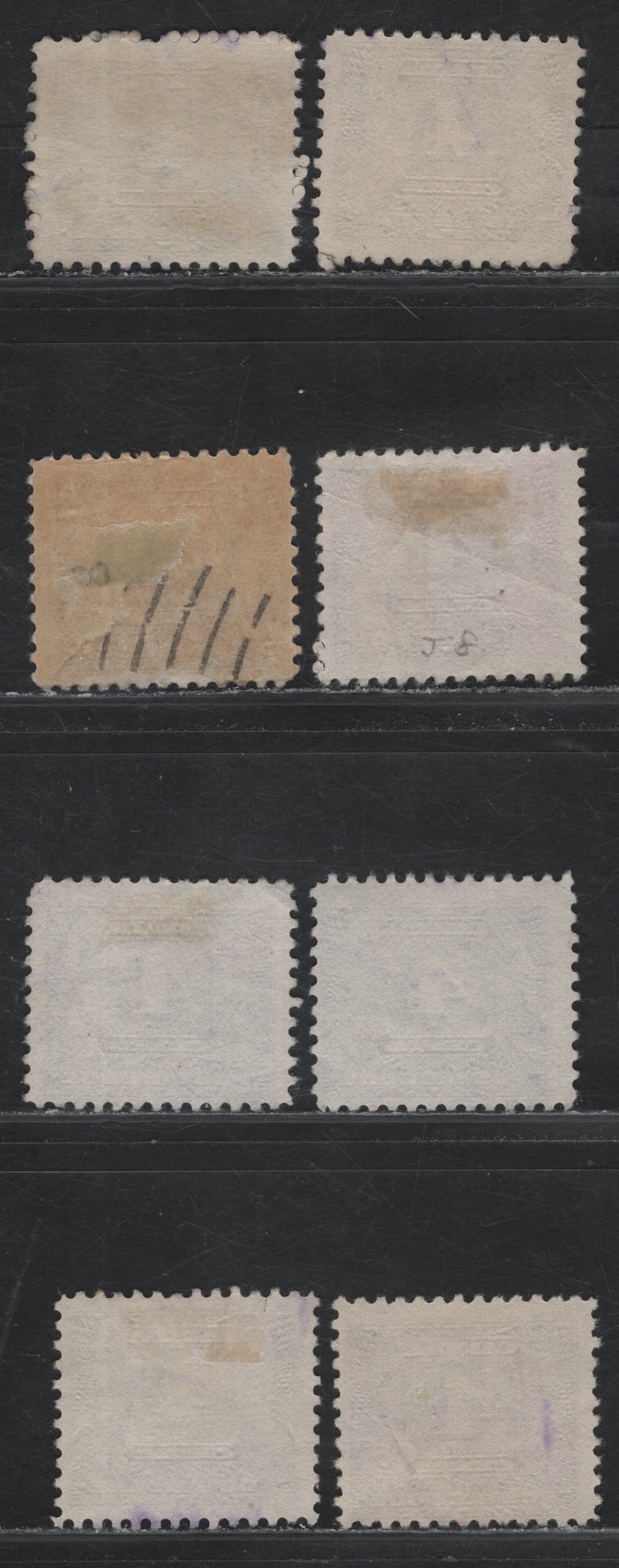 Lot 177 Canada #J8 4c Dark Violet -Violet Numeral, 1930-1932 2nd Postage Due Issue, 8 Fine Used Singles, Various Papers, Perfs & Design Sizes