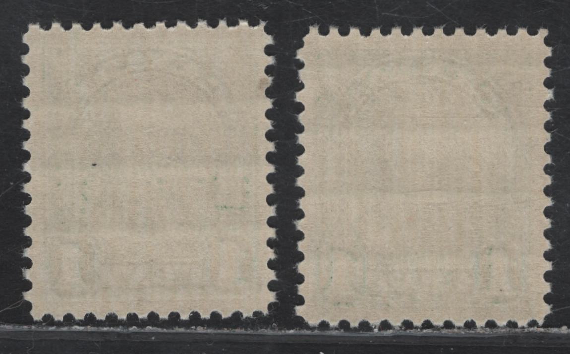 Lot 186 Canada (C) #163b 1c Deep Green King George V, 1930-1931 Arch/Leaf Issue, 2 VFNH Single Paper BABN-O, Perfs 11.1x10.9 & 11.1x10.8,