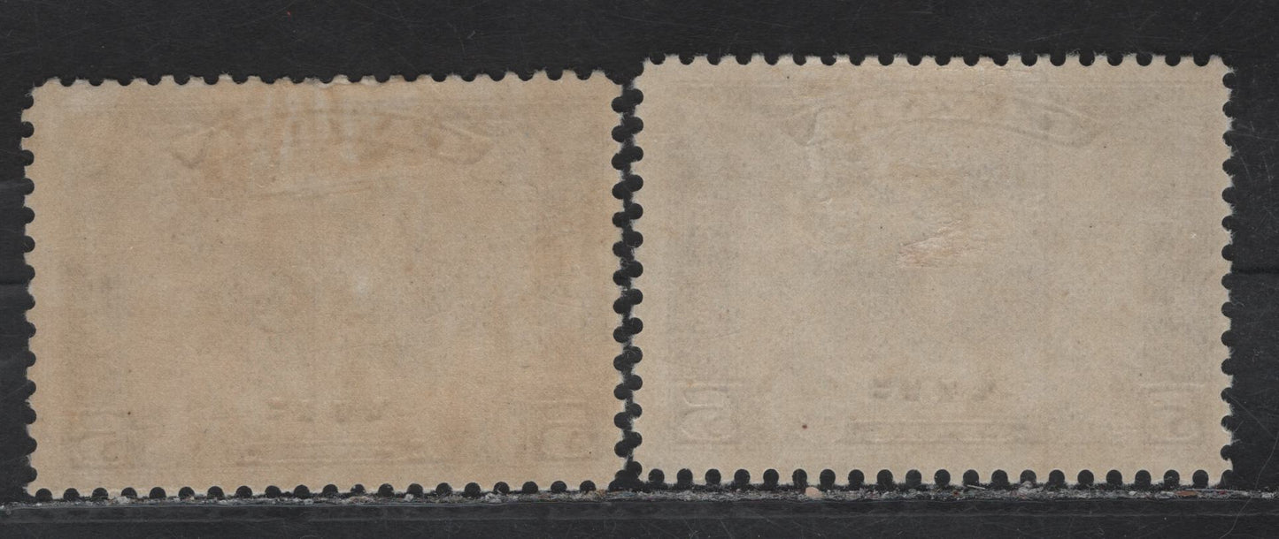 Lot 280 Canada (C) #C2 5c Olive Brown Mercury With Scroll, 1930 Airmail Issue, 2 FOG Singles, Paper BABN-V, Perfs 10.9 & 10.8