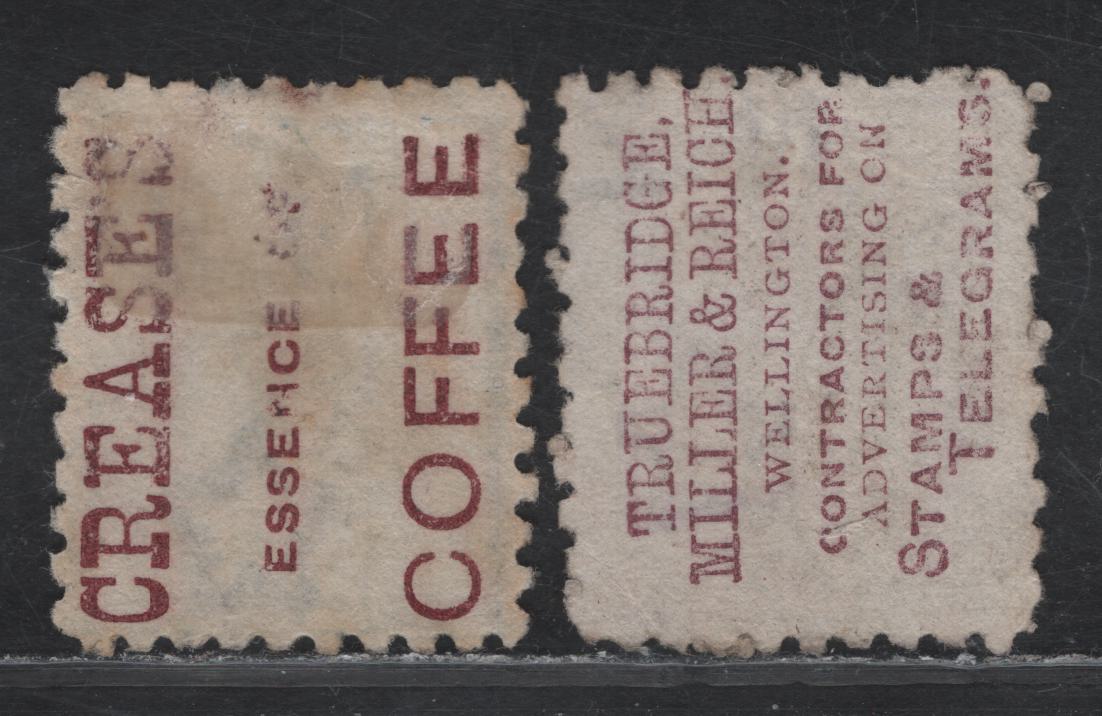 Lot 94 New Zealand (C) SG#220e, 224bf 2.5d - 6d Blue - Brown Queen Victoria, 1891-1895 Queen Victoria Sidefaces Issue, 2 Fine Used Singles, Perf 10, Die 2