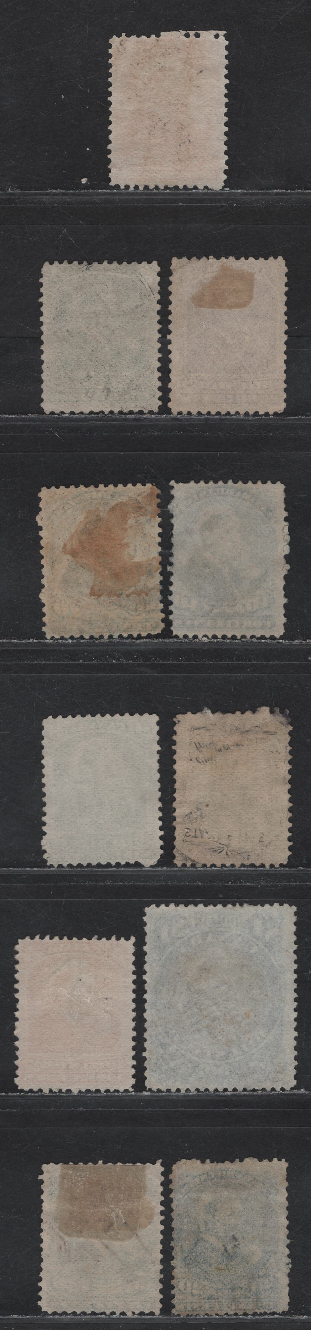 Lot 124 Canada (C) Van Dam#FB39-43, FB46-48, FB50-52 2c - $1 Orange - Blue & Black, 1865-1868 Second & Third Bill Issue, 11 Good-Very Fine Used Singles, All on Thin to Medium Paper, All Perf 12 Except The 2c, 3c & 6c, Which Are Perf 11.5x12.