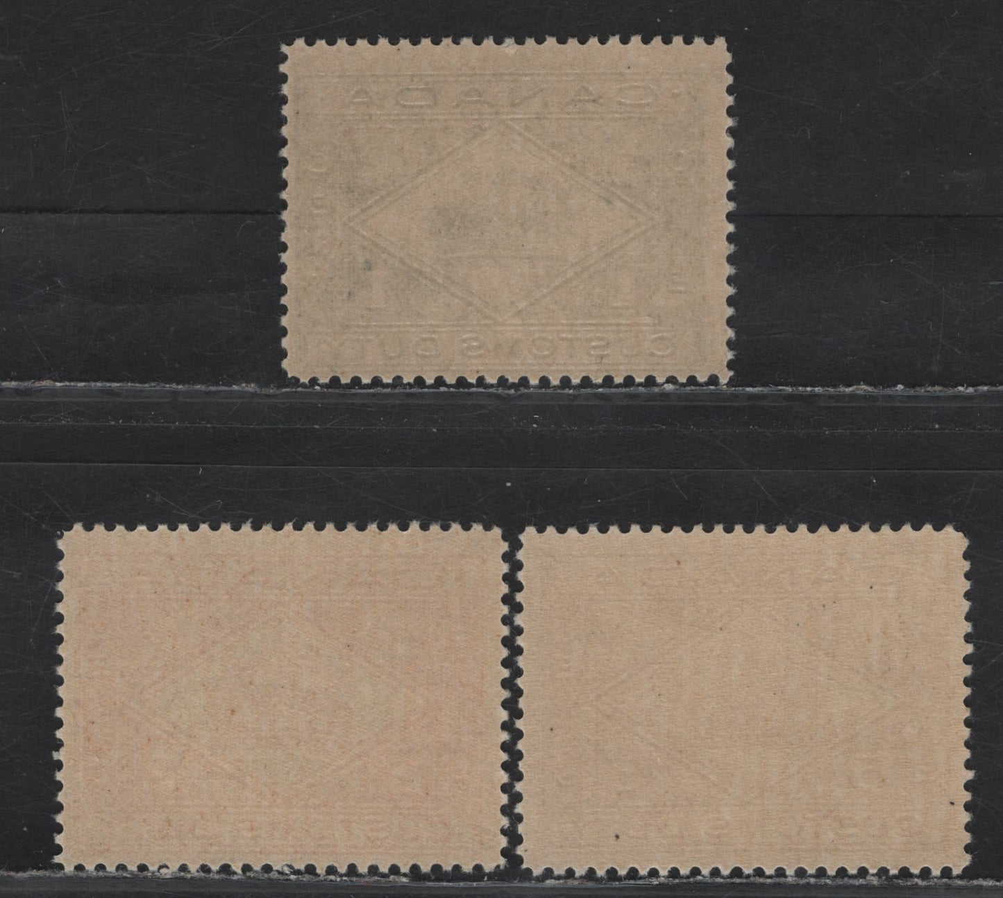 Lot 154 Canada (C) Van Dam#FCD1-FCD3 1c - 5c Green - Brown Customs, 1914-1935 Customs Duty Issue, 3 F/VFNH Singles, Dry Printings