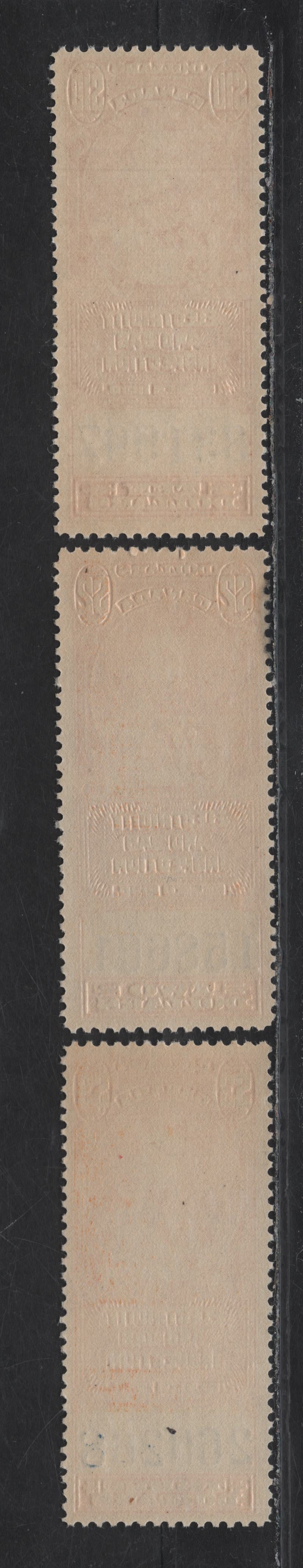 Lot 174 Canada (C) Van Dam#FEG5-FEG7 $2-$10 Vermillion King George V, 1930 Electricity & Gas Inspection Issue, 3 VFNH Singles