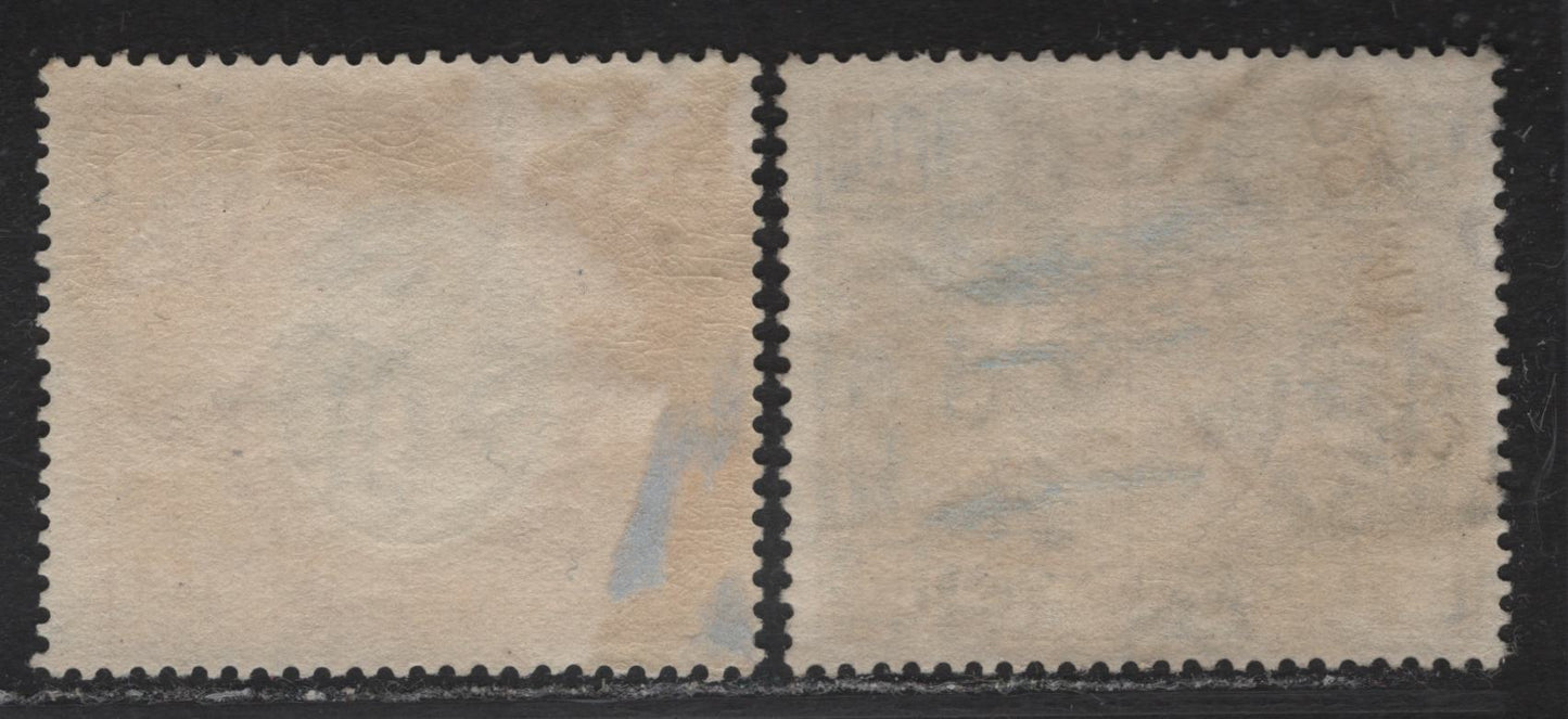 Lot 241 KUT (C) SG#94, 95 10/- - £1 Bright Blue - Black & Orange King George V, 1922-1927 KGV High Value Keyplates Issue, 2 Fine/Very Fine Used Singles, Fiscal Cancels