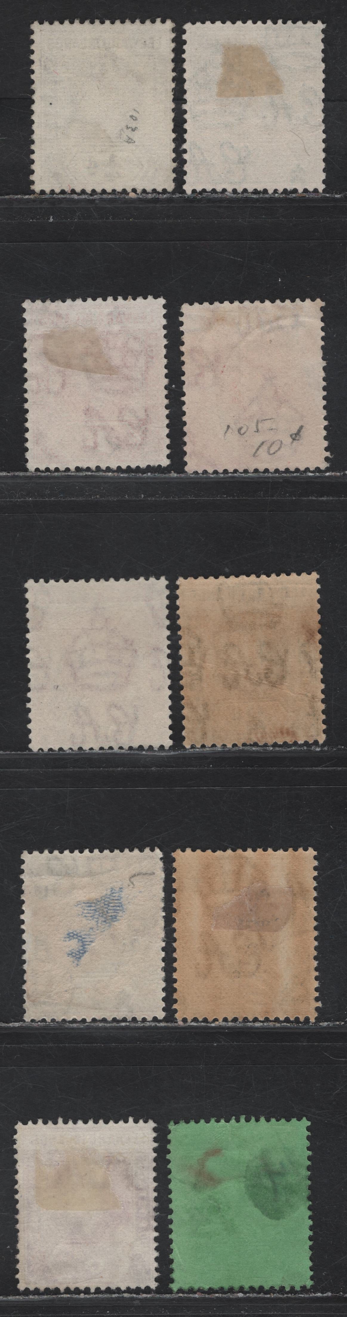 Lot 250 Leeward islands (C) SG#95a, 96, 98, 99, 99c, 103-a, 105, 109b, 110b 1/2d - 1/- Brown - Black on Emerald King George VI, 1938-1951 KGVI Imperium Keyplates Issue, 10 Fine/Very Fine Used Singles